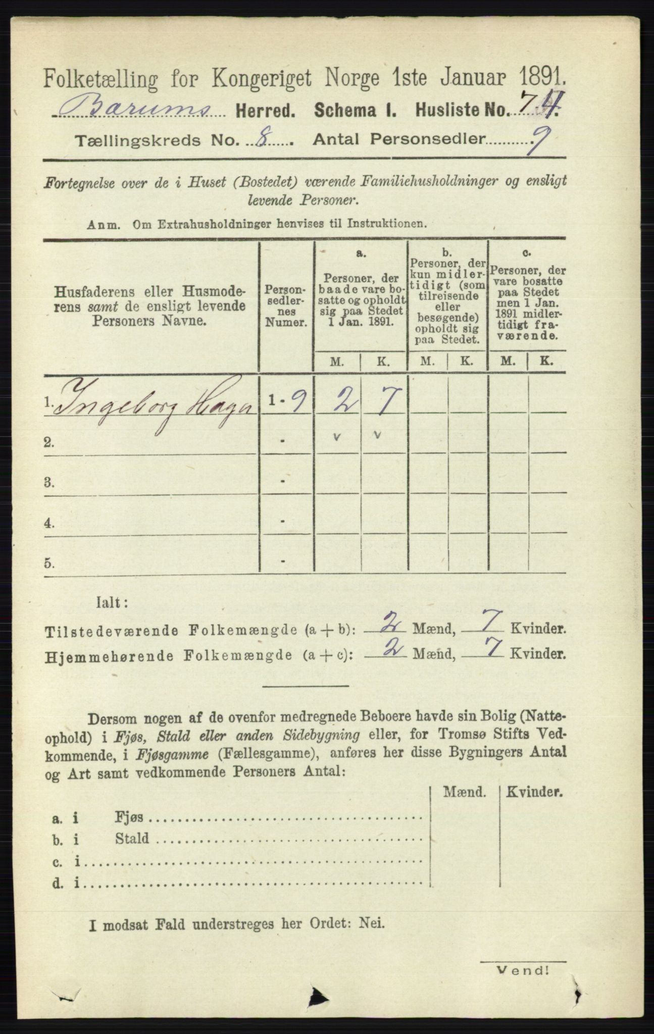 RA, 1891 census for 0219 Bærum, 1891, p. 4523