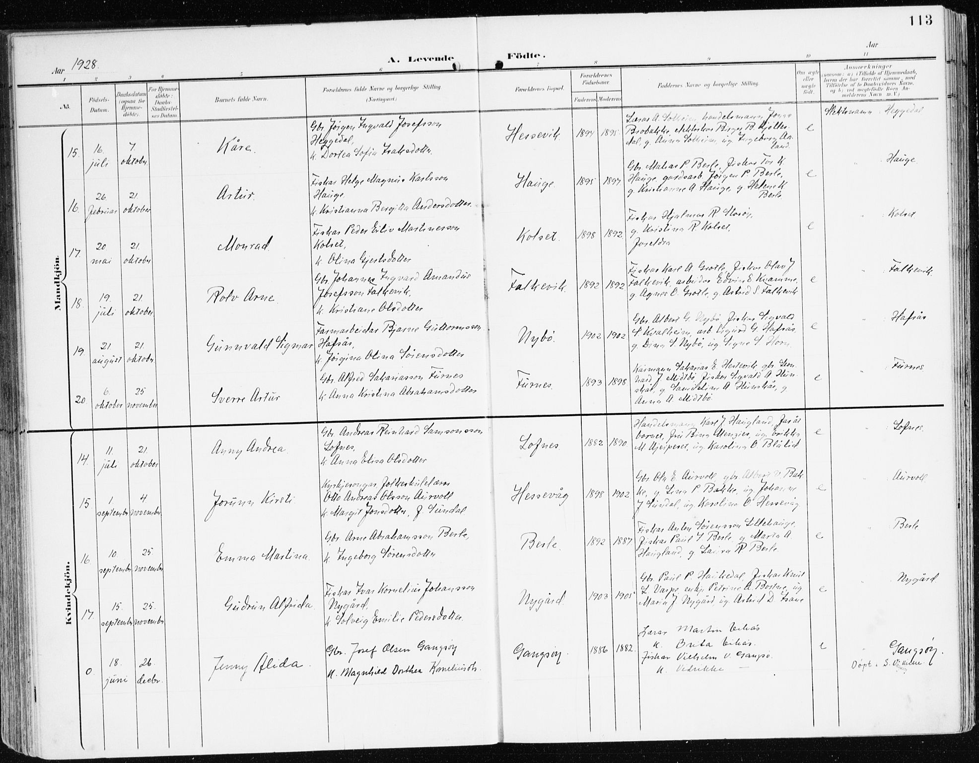 Davik sokneprestembete, AV/SAB-A-79701/H/Haa/Haad/L0002: Parish register (official) no. D 2, 1901-1930, p. 113