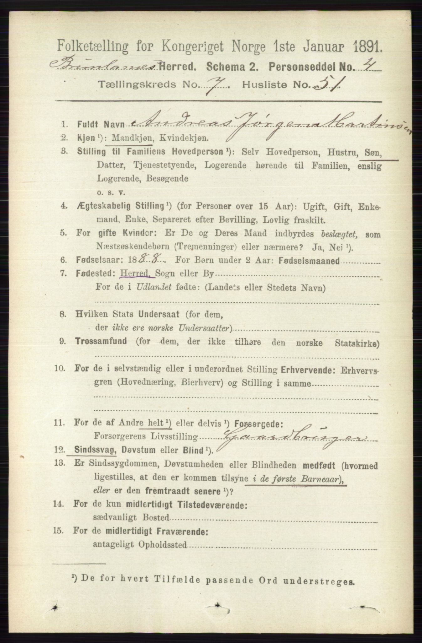RA, 1891 census for 0726 Brunlanes, 1891, p. 3288