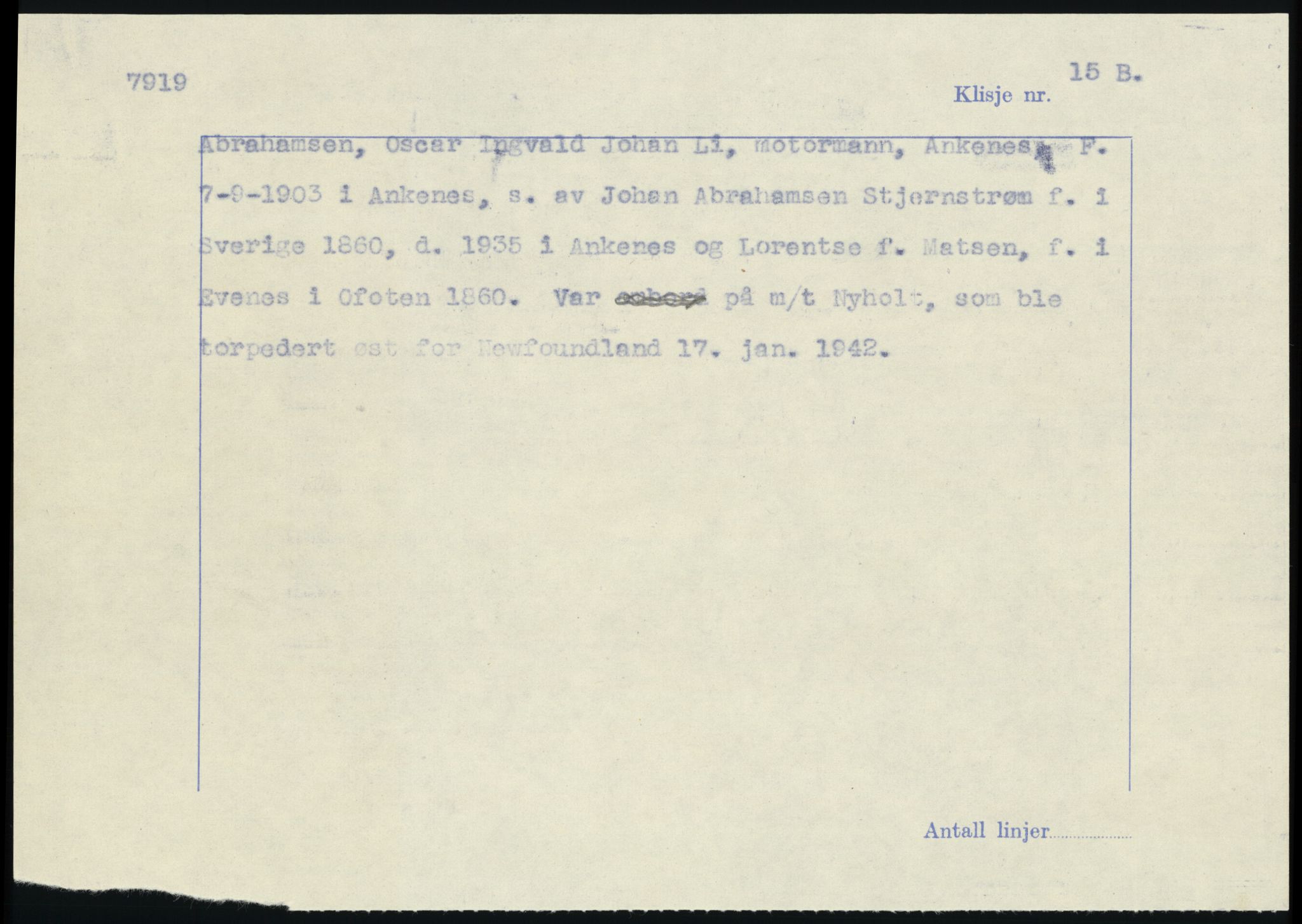 Sosialdepartementet, Våre Falne, RA/S-1708/E/Ee/L0025: Personmapper: Abelsen 01 - Amundsen, H. 65, 1945-1951, p. 311