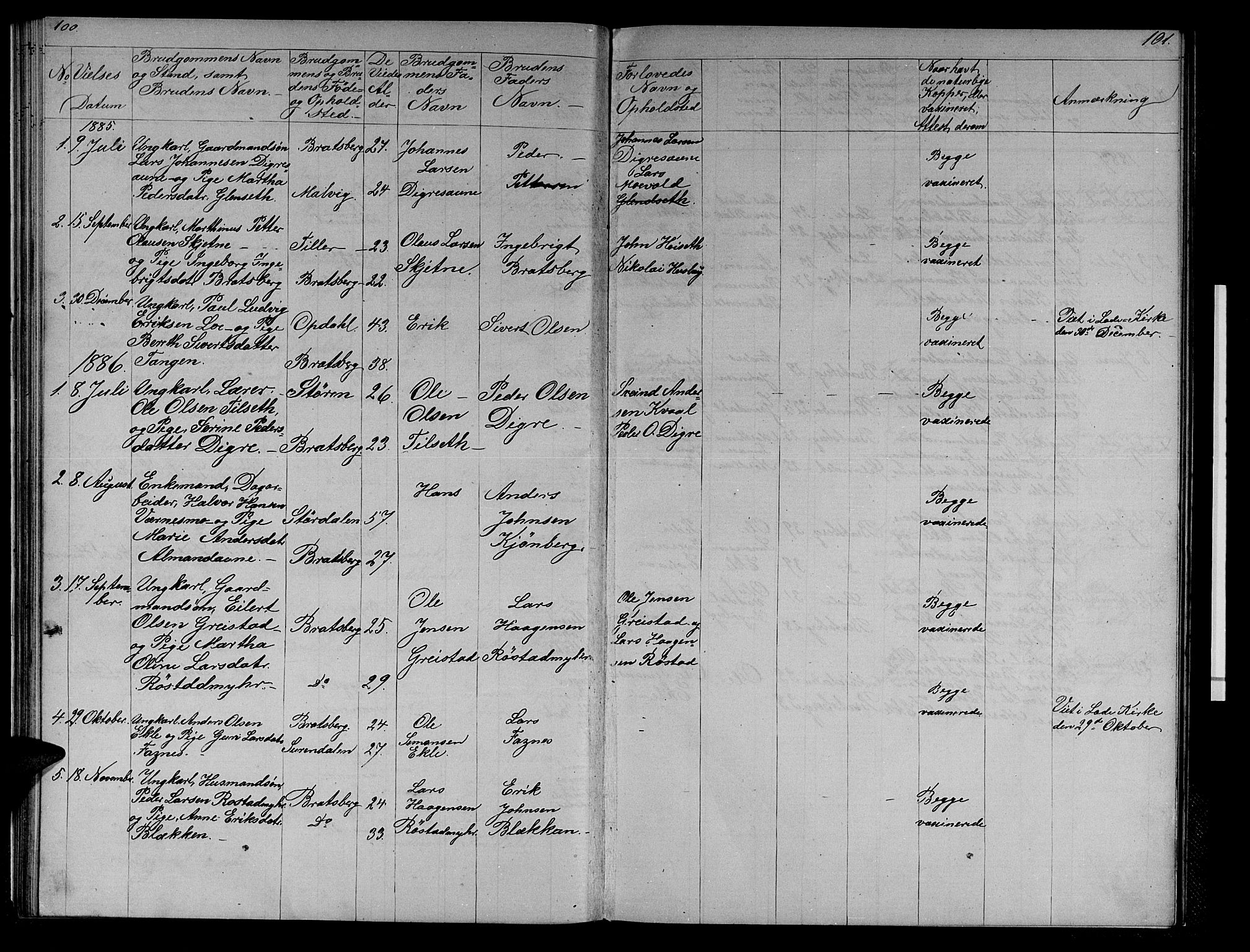 Ministerialprotokoller, klokkerbøker og fødselsregistre - Sør-Trøndelag, AV/SAT-A-1456/608/L0340: Parish register (copy) no. 608C06, 1864-1889, p. 100-101