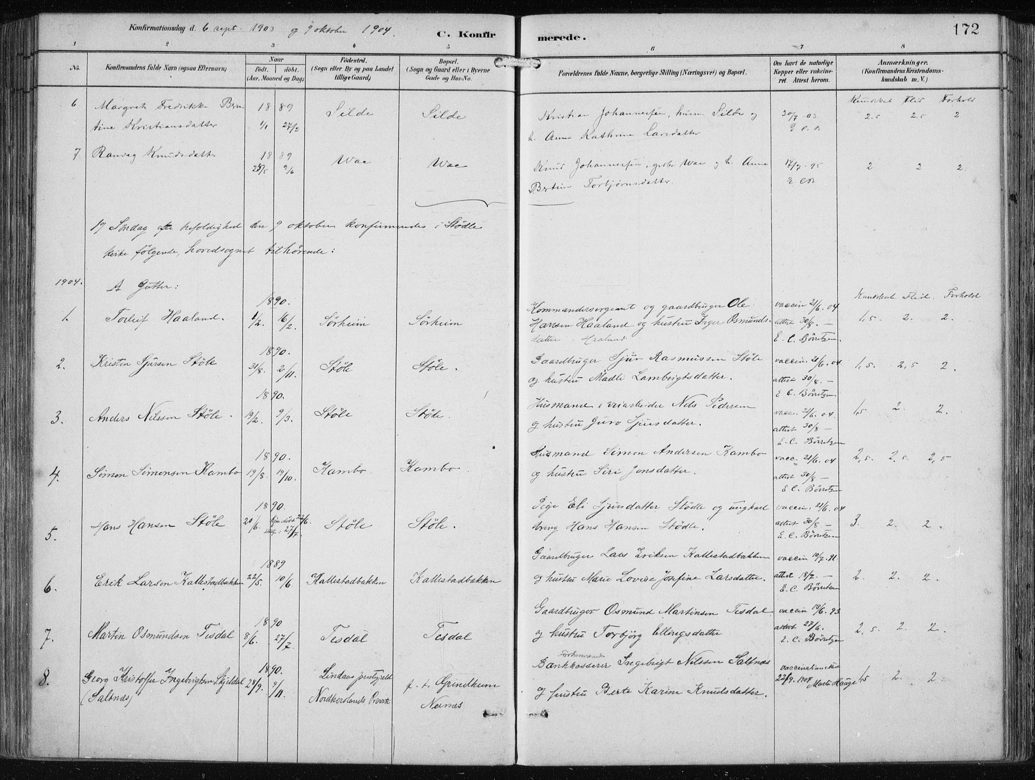 Etne sokneprestembete, SAB/A-75001/H/Haa: Parish register (official) no. B  1, 1879-1919, p. 172