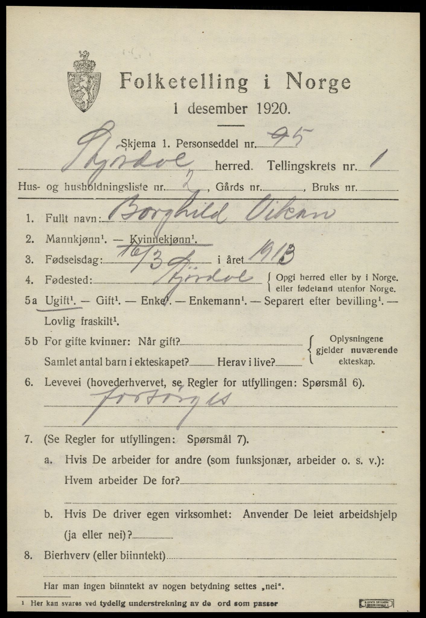 SAT, 1920 census for Stjørdal, 1920, p. 1302