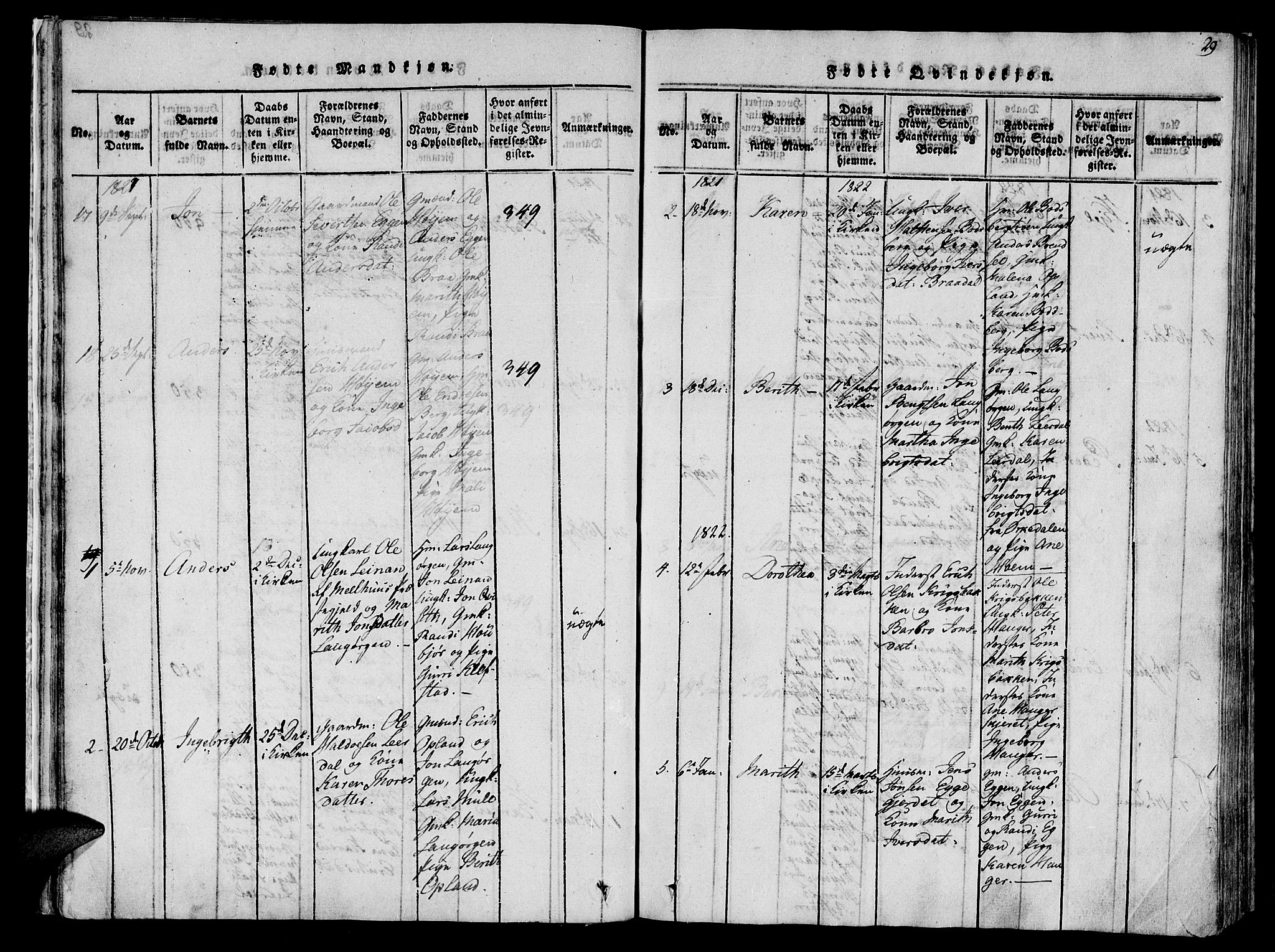 Ministerialprotokoller, klokkerbøker og fødselsregistre - Sør-Trøndelag, SAT/A-1456/612/L0372: Parish register (official) no. 612A06 /1, 1816-1828, p. 29