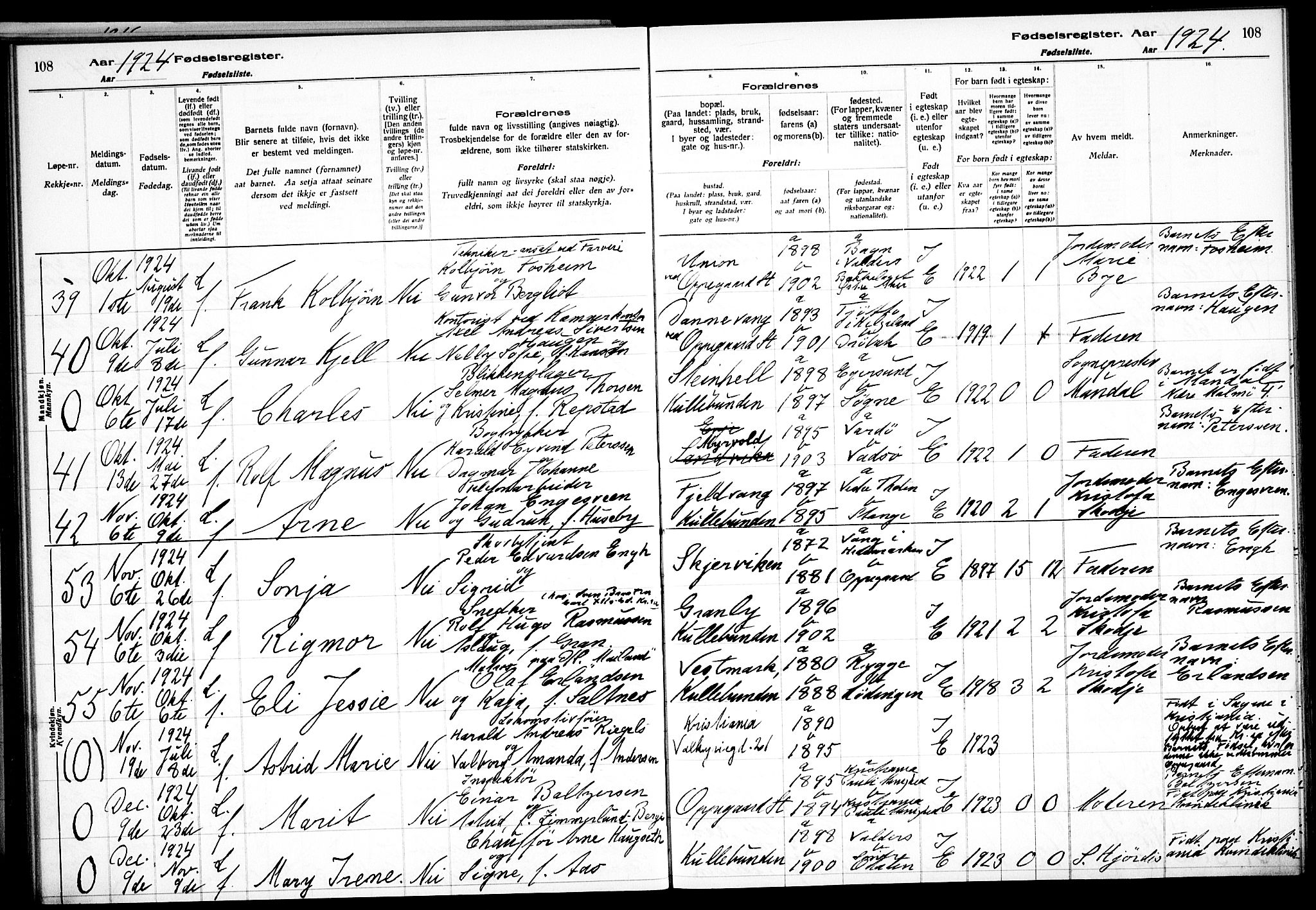 Nesodden prestekontor Kirkebøker, AV/SAO-A-10013/J/Jb/L0001: Birth register no. II 1, 1916-1933, p. 108