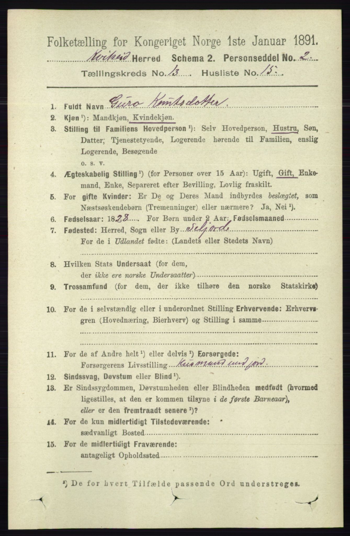 RA, 1891 census for 0829 Kviteseid, 1891, p. 3149