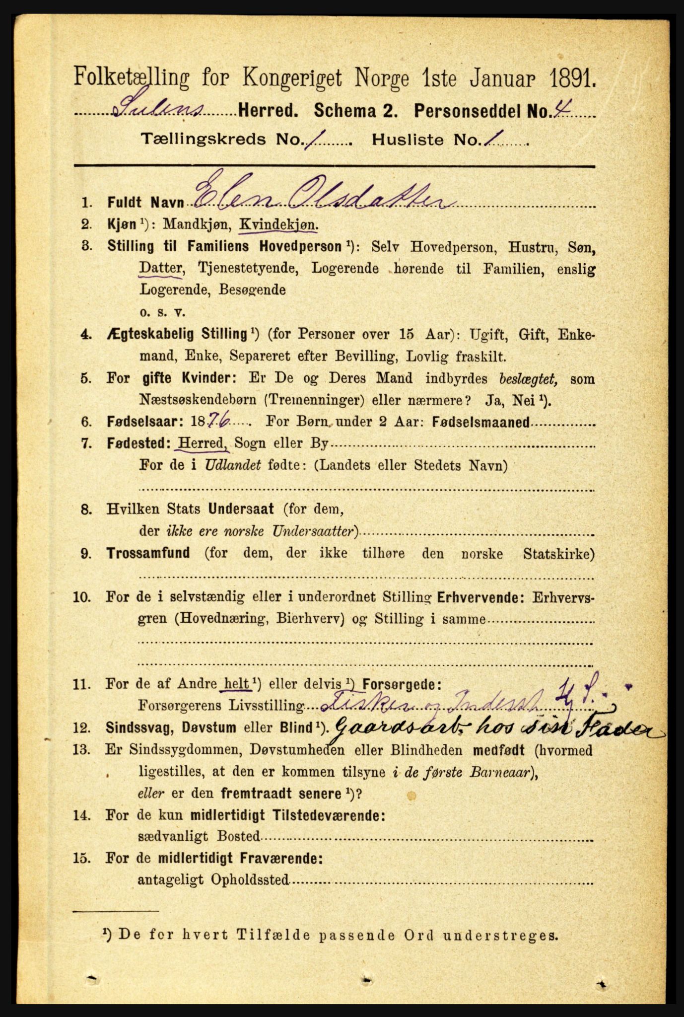 RA, 1891 census for 1412 Solund, 1891, p. 101