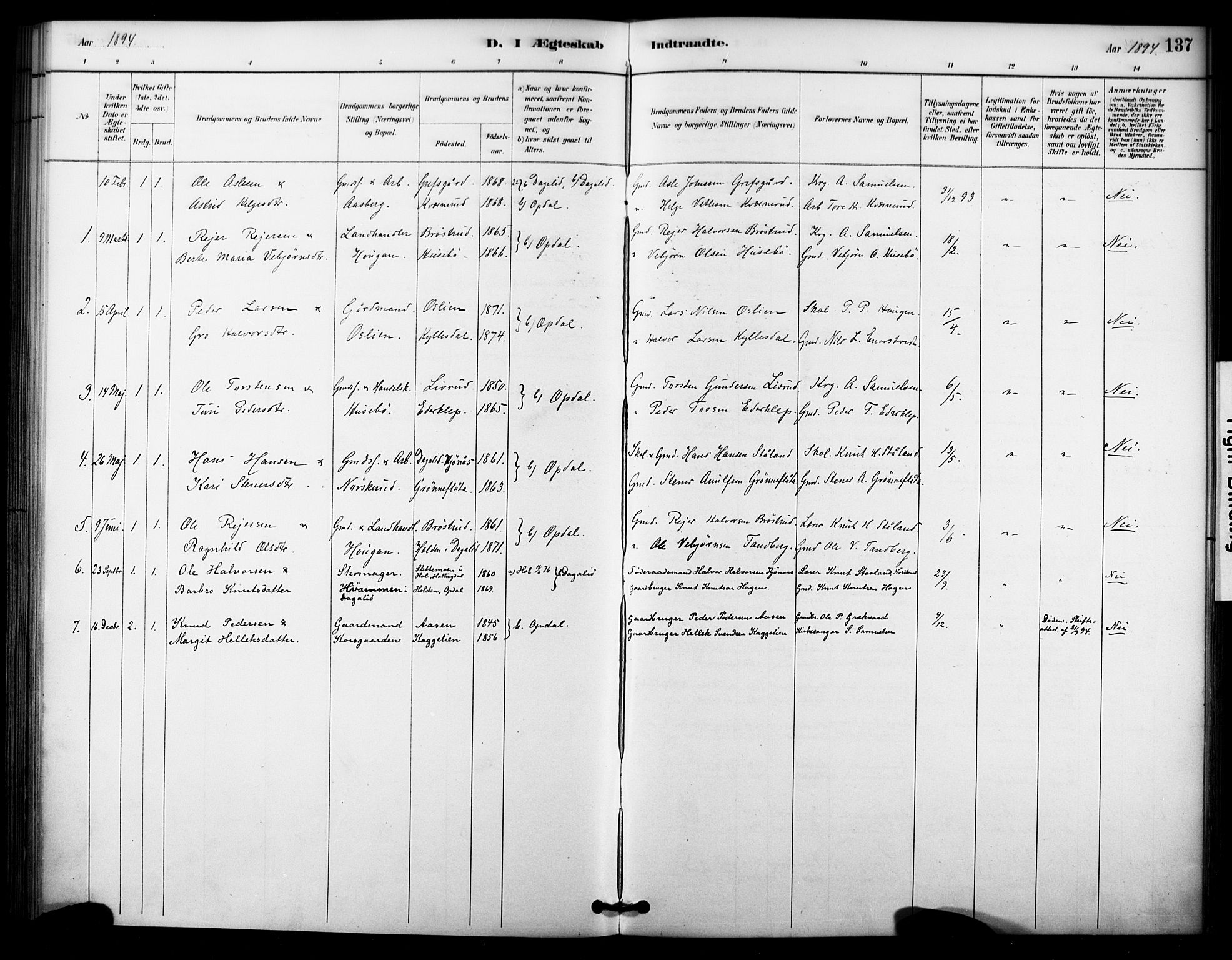 Nore kirkebøker, SAKO/A-238/F/Fc/L0004: Parish register (official) no. III 4, 1885-1898, p. 137