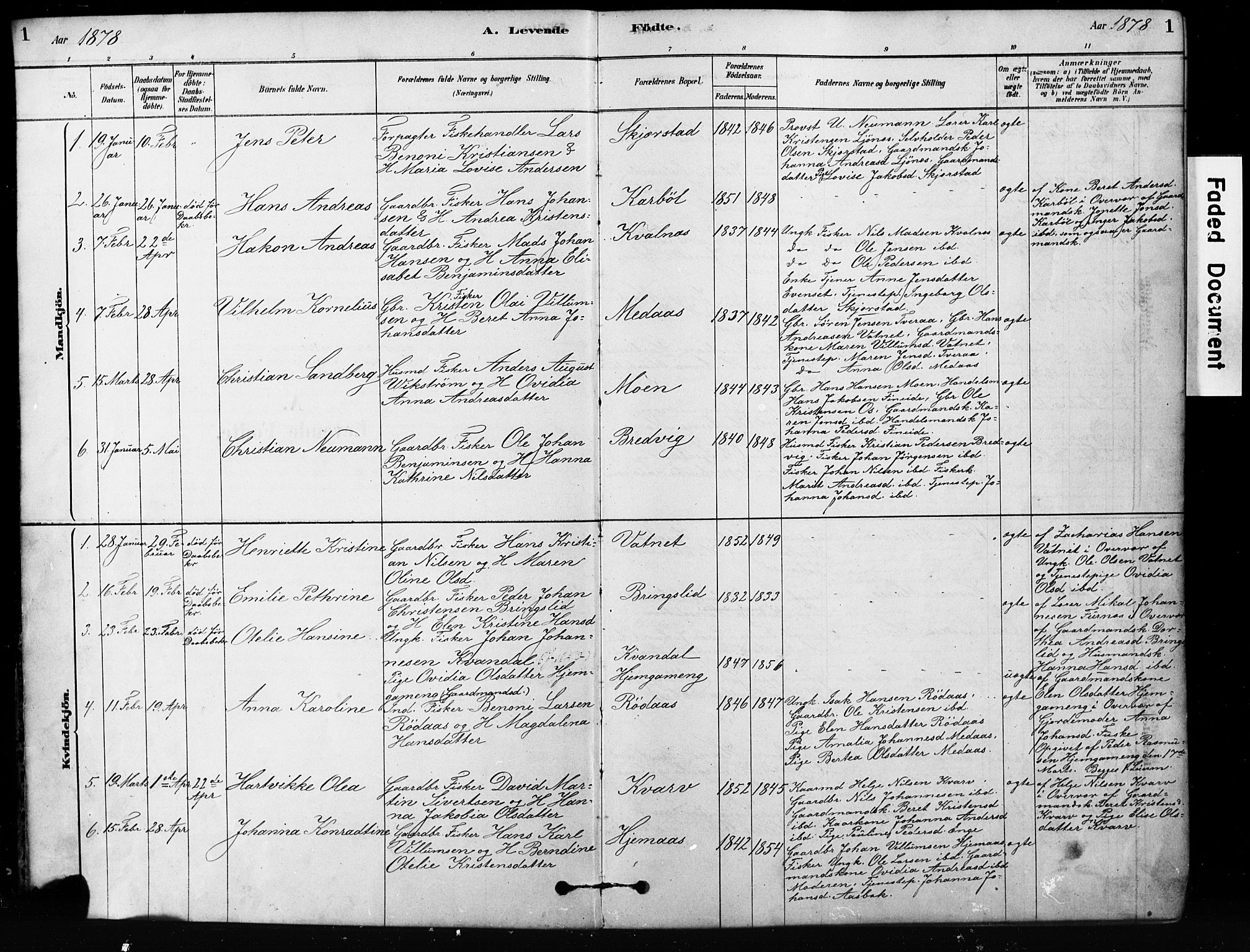 Ministerialprotokoller, klokkerbøker og fødselsregistre - Nordland, SAT/A-1459/852/L0754: Parish register (copy) no. 852C05, 1878-1894, p. 1