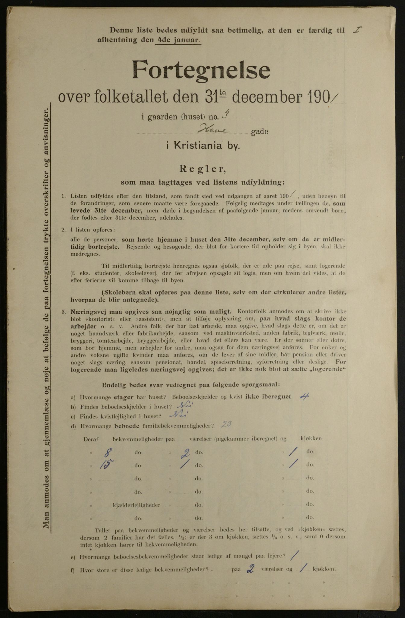 OBA, Municipal Census 1901 for Kristiania, 1901, p. 5408