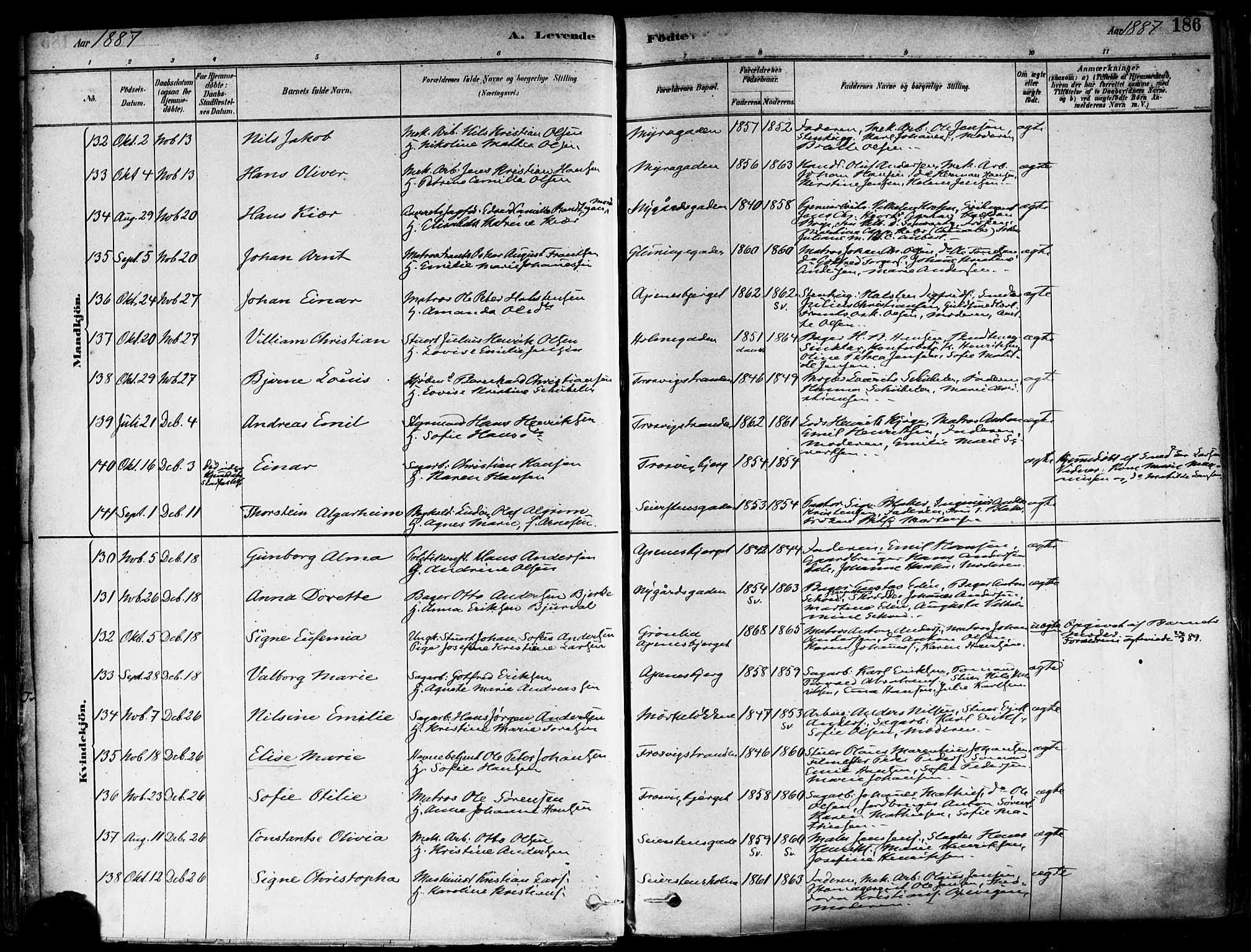 Fredrikstad domkirkes prestekontor Kirkebøker, AV/SAO-A-10906/F/Fa/L0002: Parish register (official) no. 2, 1878-1894, p. 186