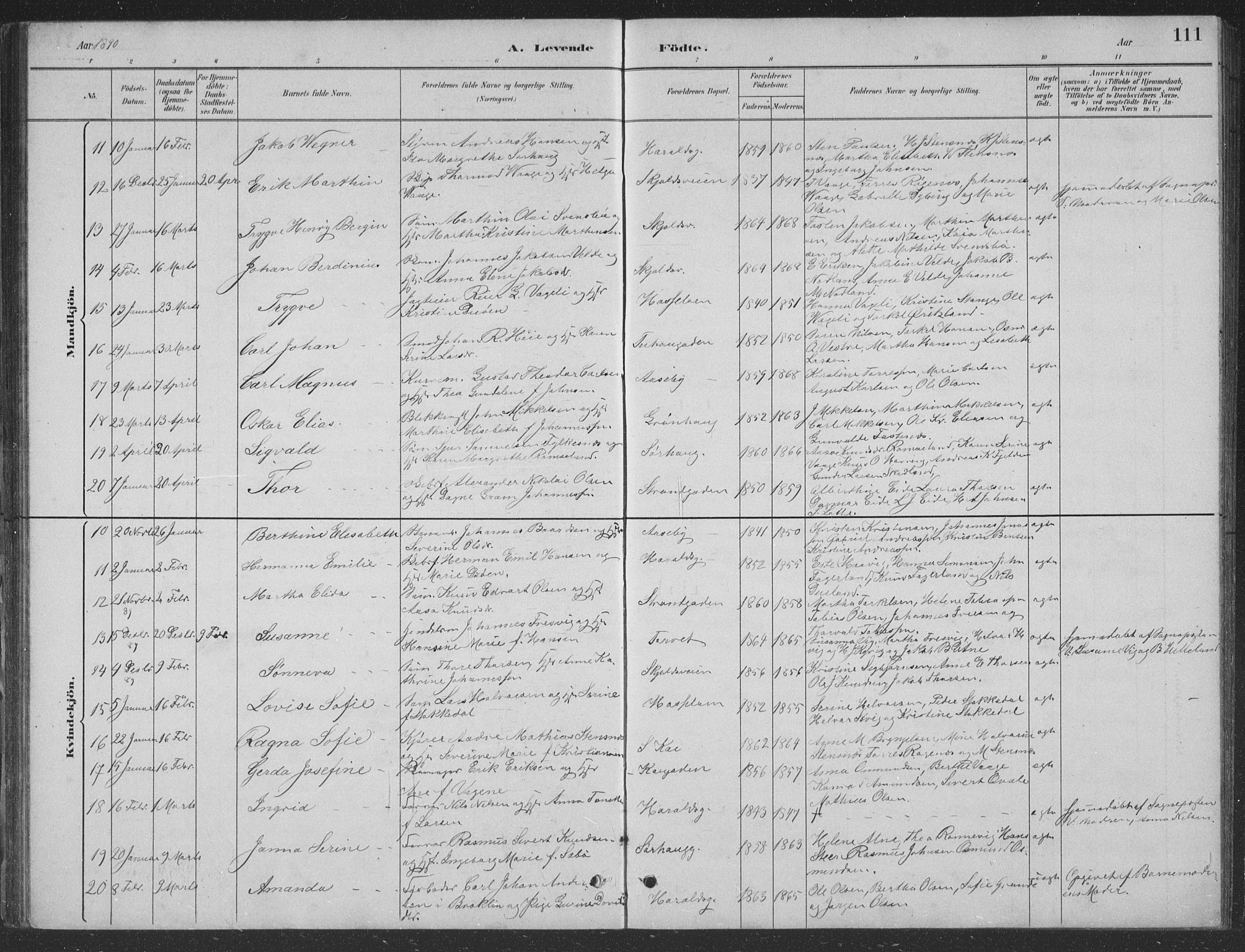 Haugesund sokneprestkontor, AV/SAST-A -101863/H/Ha/Hab/L0002: Parish register (copy) no. B 2, 1881-1894, p. 111