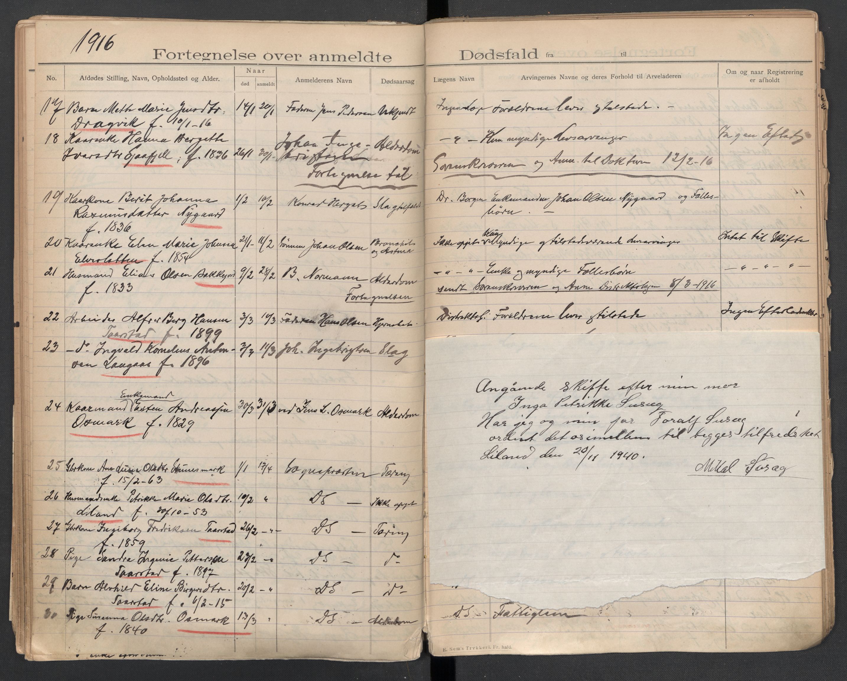 Evenes lensmannskontor, AV/SAT-A-5684/1/02/L0002: 2.01.02 - Dødsfallsprotokoll, 1907-1926