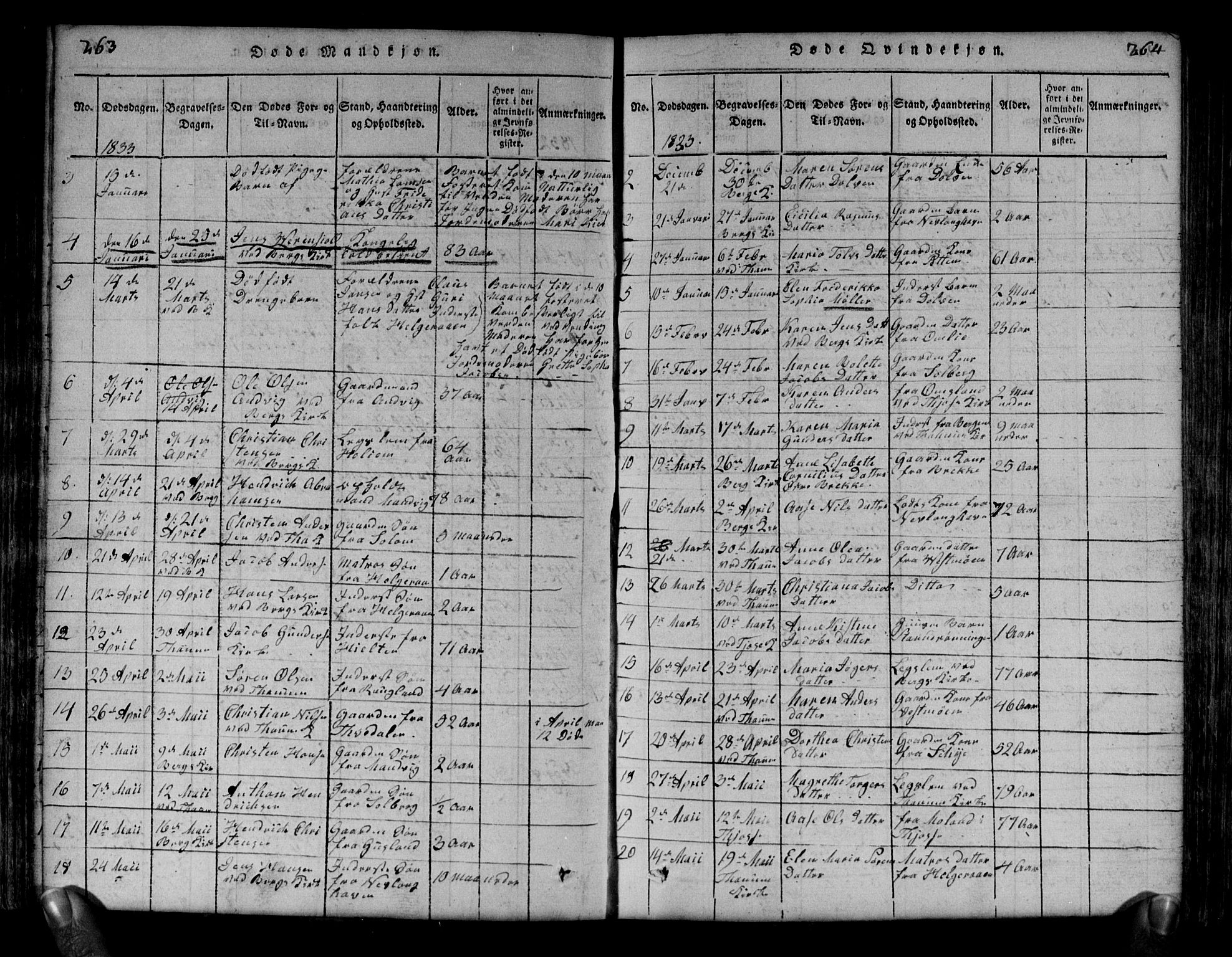 Brunlanes kirkebøker, SAKO/A-342/G/Ga/L0001: Parish register (copy) no. I 1, 1814-1834, p. 263-264