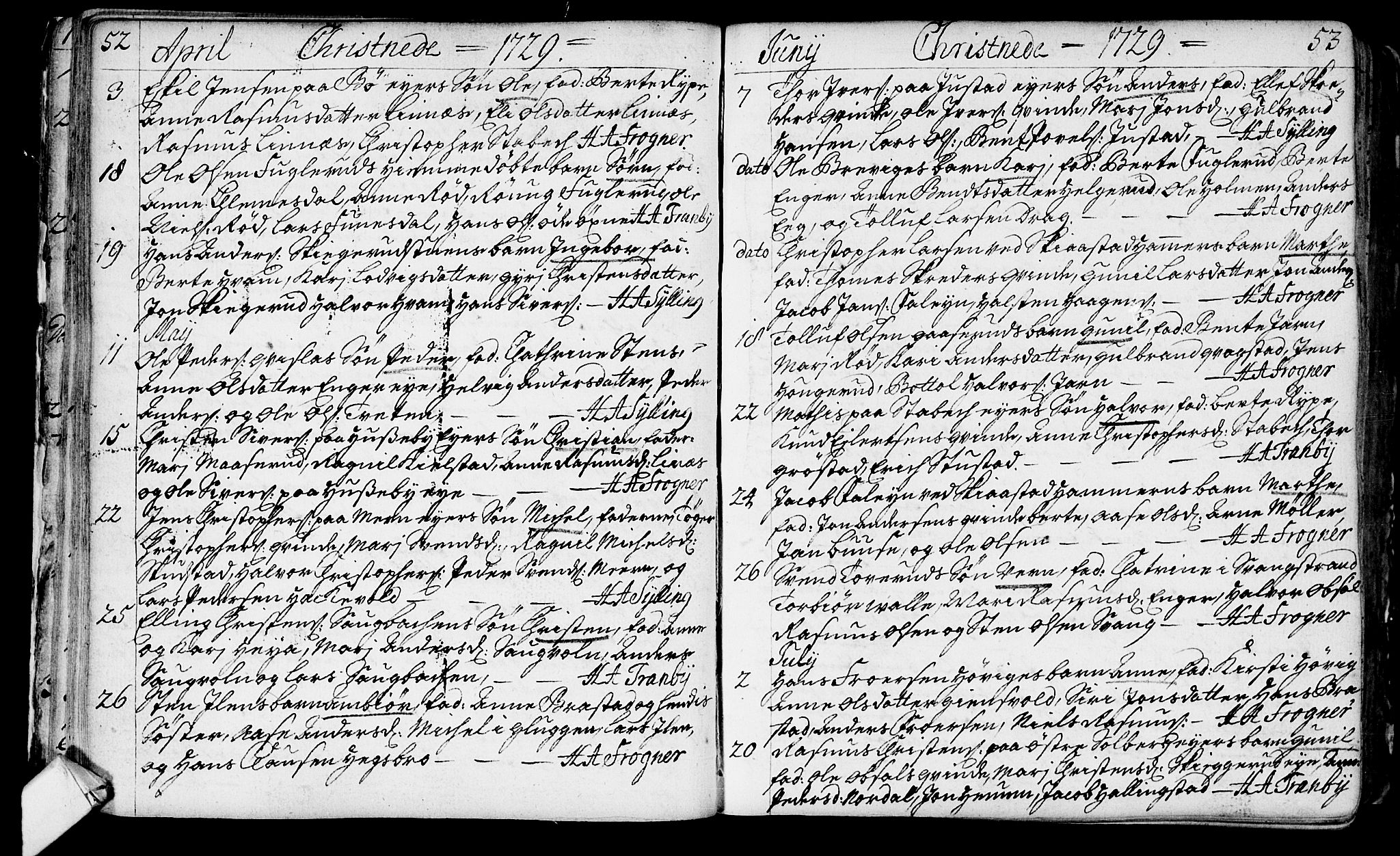 Lier kirkebøker, AV/SAKO-A-230/F/Fa/L0003: Parish register (official) no. I 3, 1727-1748, p. 52-53