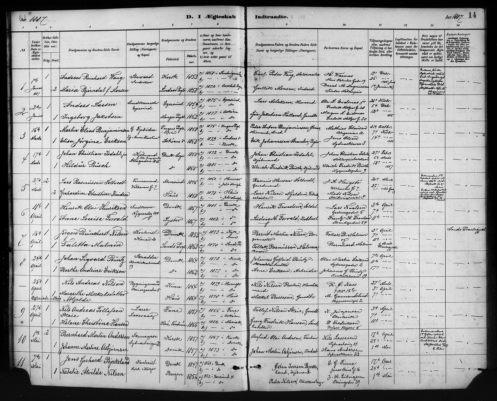 Johanneskirken sokneprestembete, SAB/A-76001/H/Hab: Parish register (copy) no. C 1, 1885-1912, p. 14