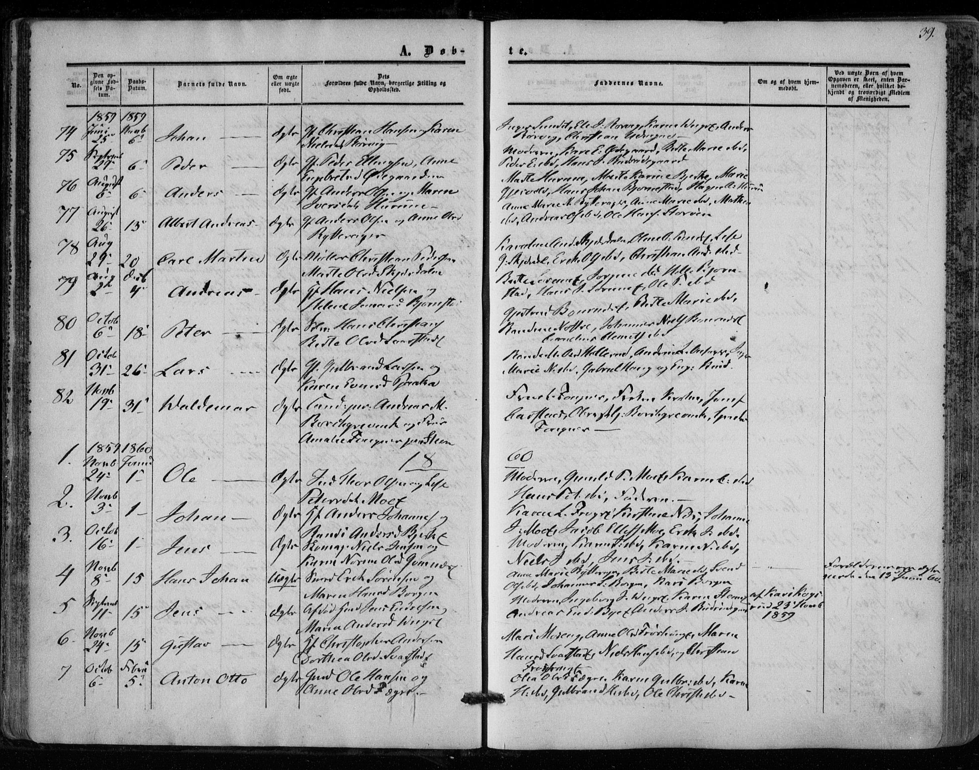 Hole kirkebøker, SAKO/A-228/F/Fa/L0006: Parish register (official) no. I 6, 1852-1872, p. 39