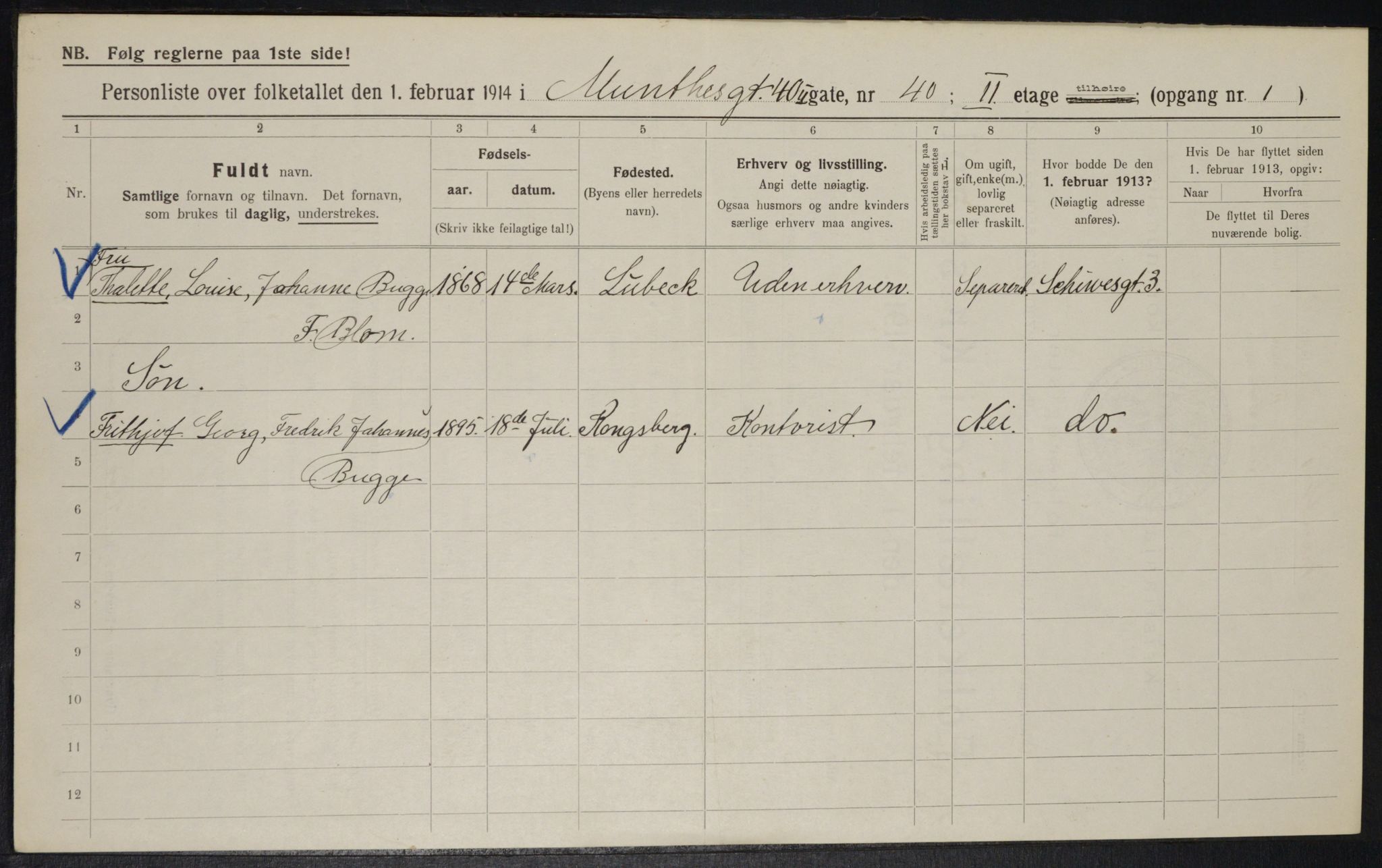 OBA, Municipal Census 1914 for Kristiania, 1914, p. 68164