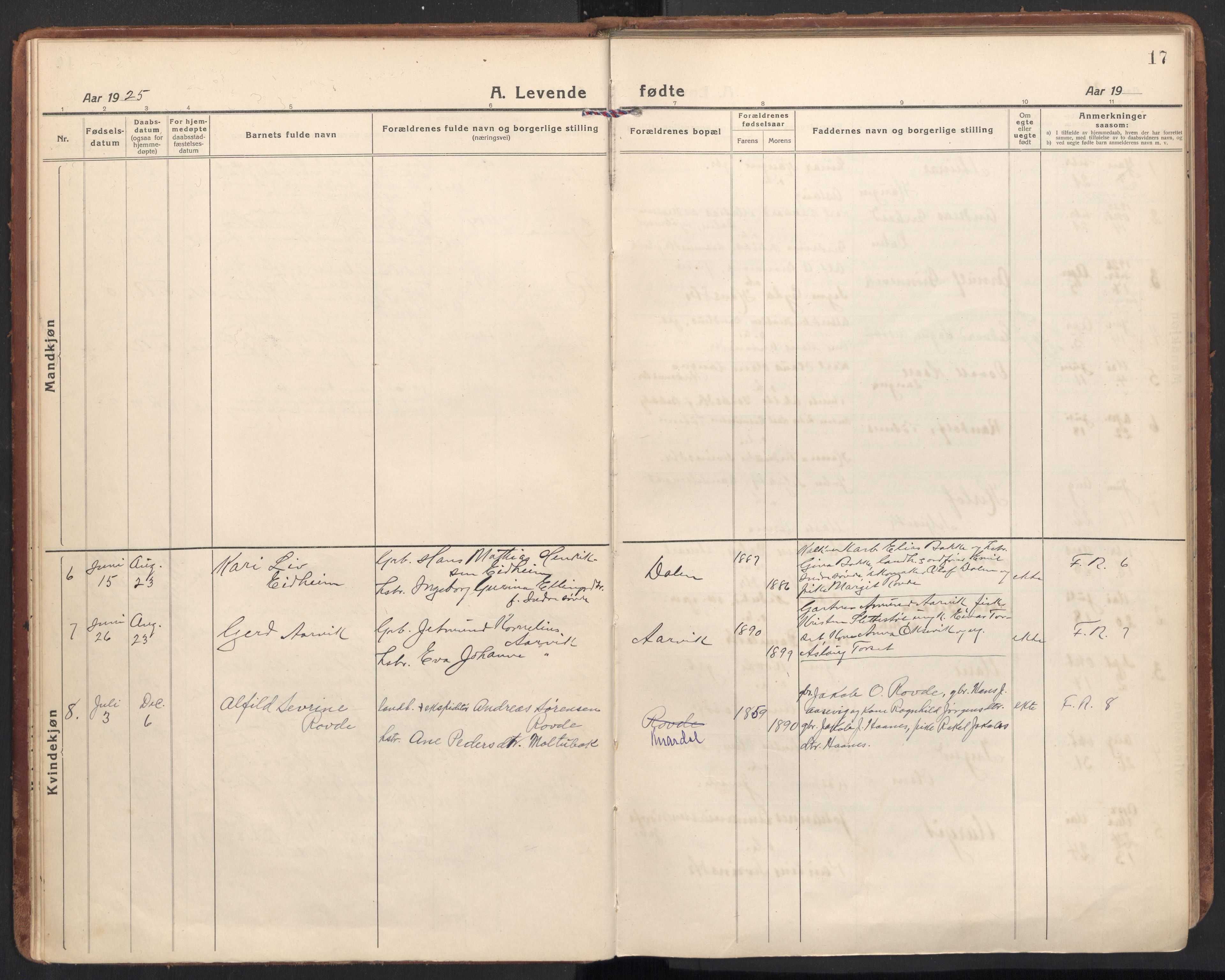 Ministerialprotokoller, klokkerbøker og fødselsregistre - Møre og Romsdal, AV/SAT-A-1454/504/L0058: Parish register (official) no. 504A05, 1920-1940, p. 17