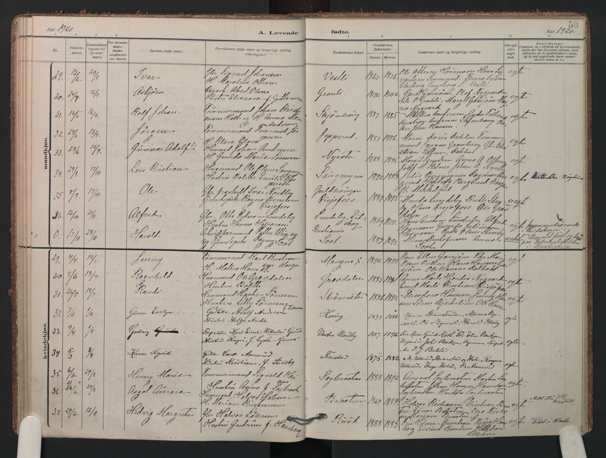 Aurskog prestekontor Kirkebøker, SAO/A-10304a/F/Fa/L0014: Parish register (official) no. I 14, 1911-1926, p. 50