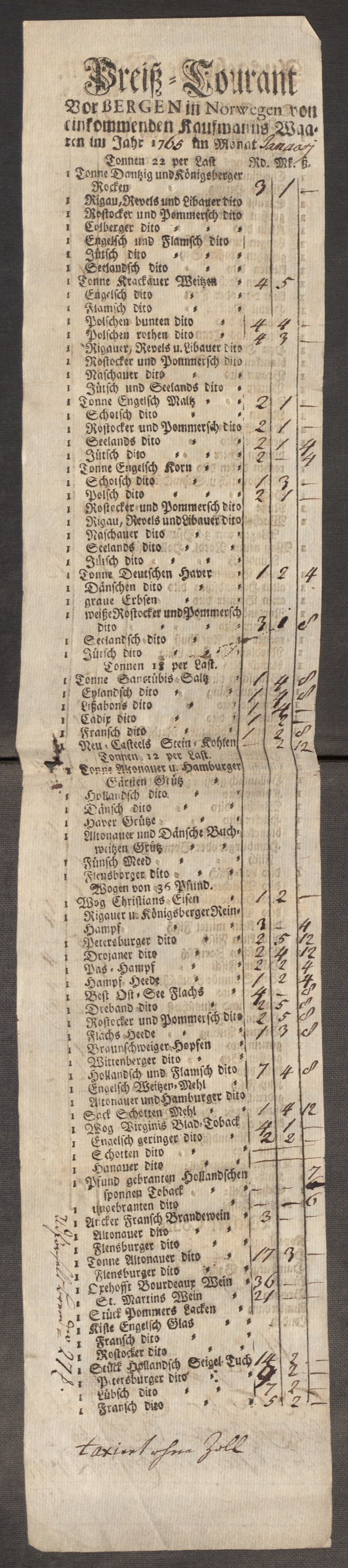 Rentekammeret inntil 1814, Realistisk ordnet avdeling, AV/RA-EA-4070/Oe/L0009: [Ø1]: Nordafjelske priskuranter, 1759-1768, p. 270