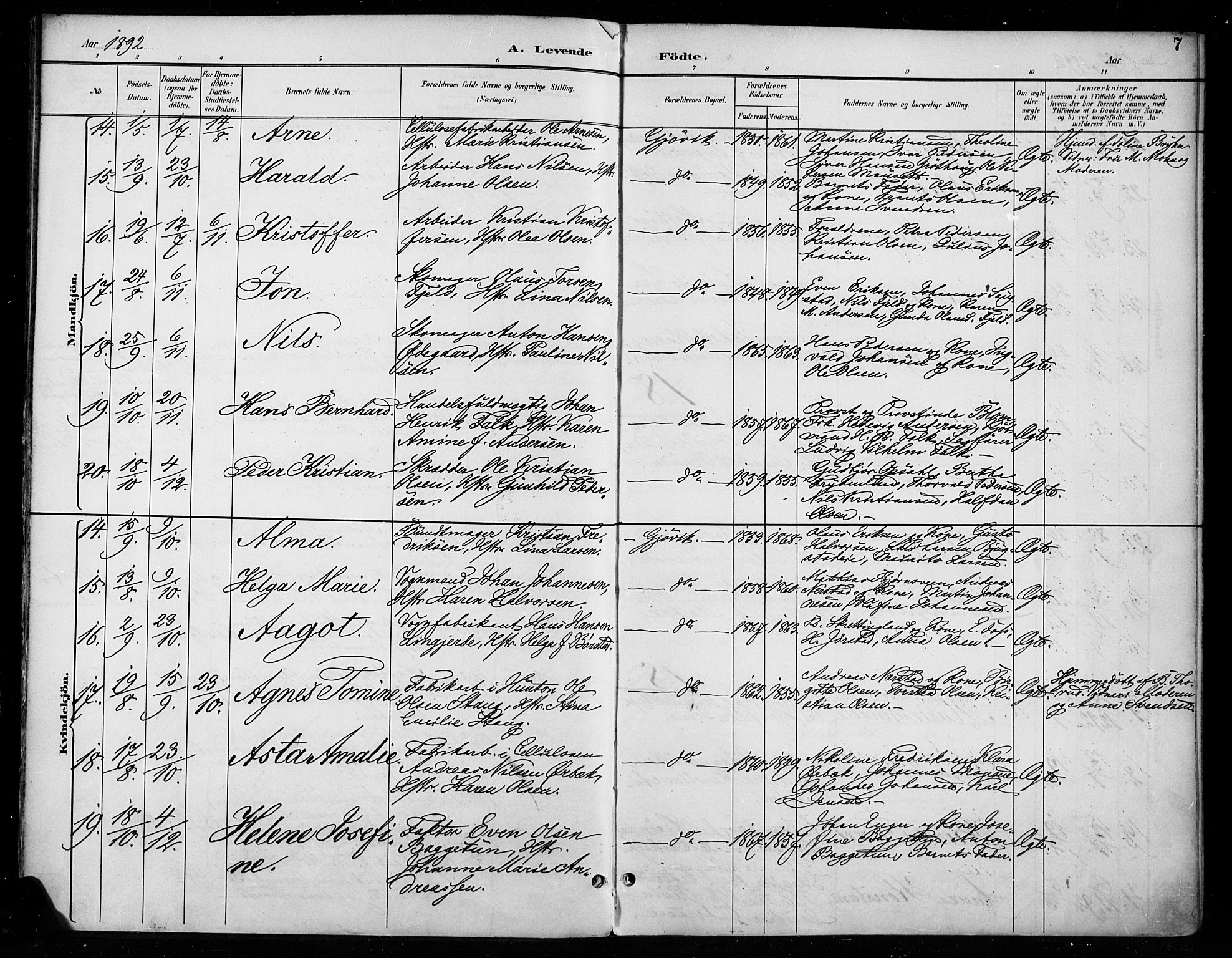 Vardal prestekontor, SAH/PREST-100/H/Ha/Haa/L0011: Parish register (official) no. 11, 1891-1901, p. 7