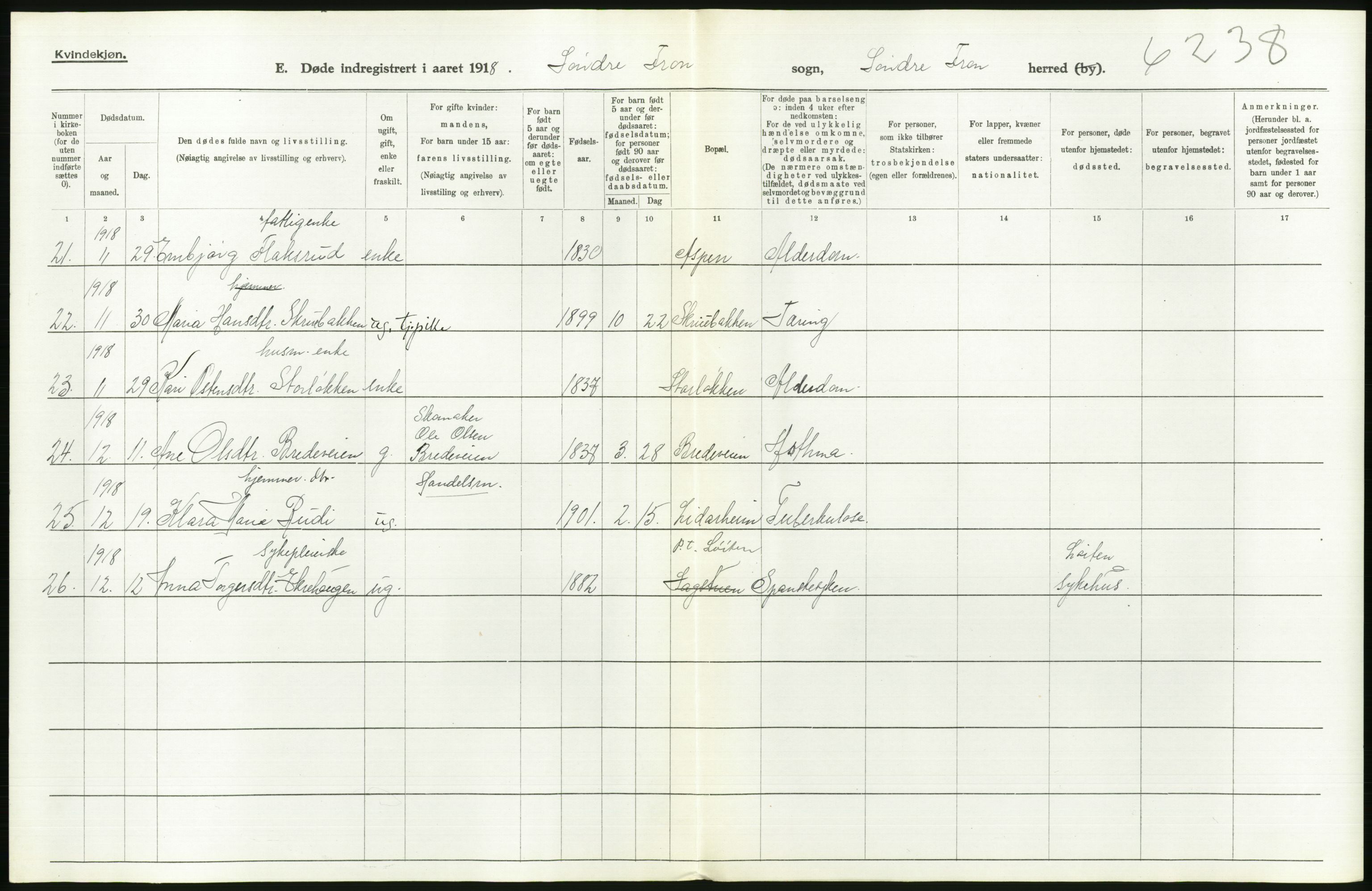 Statistisk sentralbyrå, Sosiodemografiske emner, Befolkning, RA/S-2228/D/Df/Dfb/Dfbh/L0017: Oppland fylke: Døde. Bygder og byer., 1918, p. 150