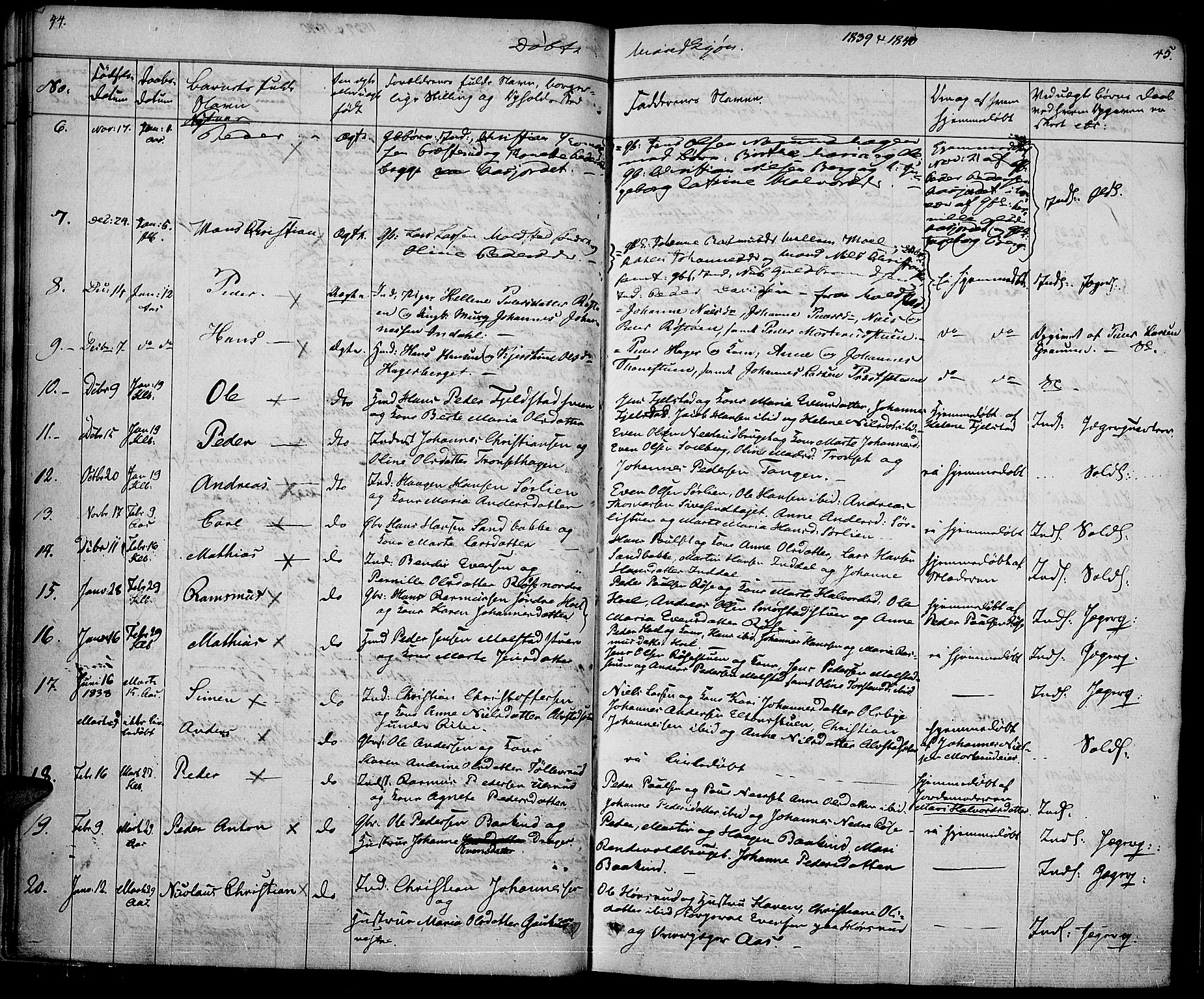 Vestre Toten prestekontor, SAH/PREST-108/H/Ha/Haa/L0003: Parish register (official) no. 3, 1836-1843, p. 44-45