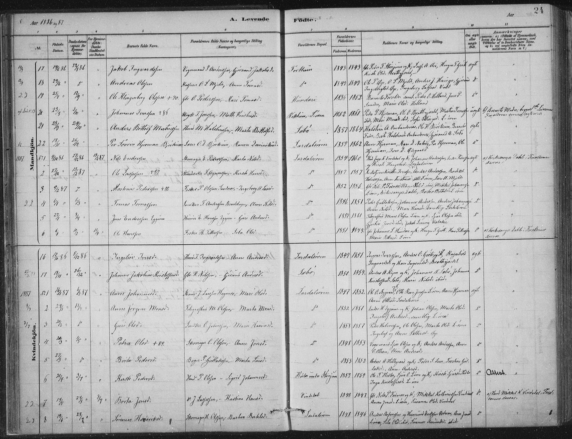 Lærdal sokneprestembete, SAB/A-81201: Parish register (official) no. D  1, 1878-1908, p. 24