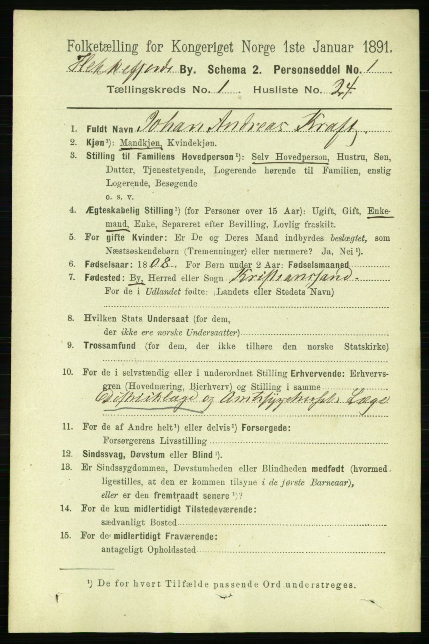 RA, 1891 census for 1004 Flekkefjord, 1891, p. 827