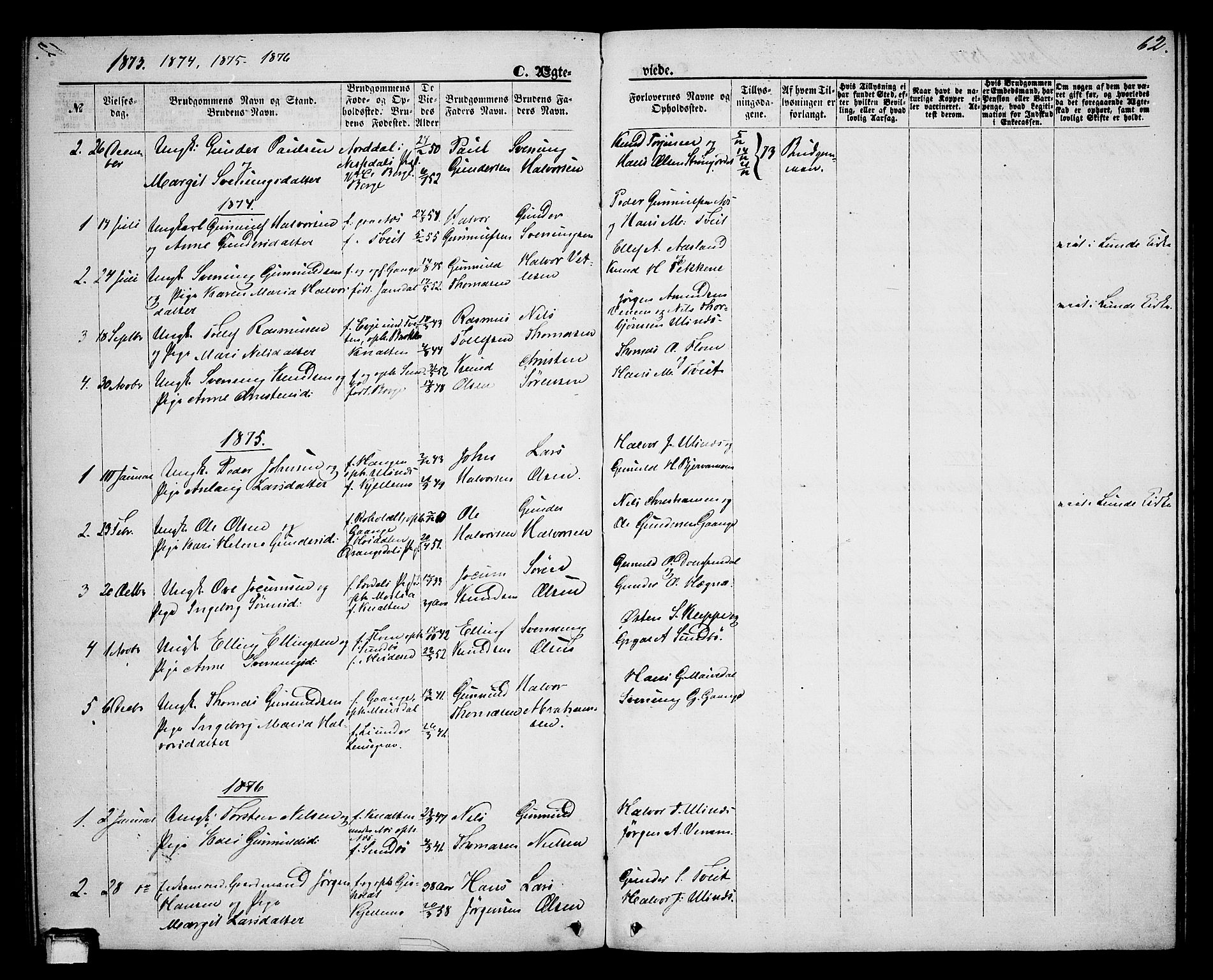 Lunde kirkebøker, SAKO/A-282/G/Gb/L0001: Parish register (copy) no. II 1, 1866-1887, p. 62