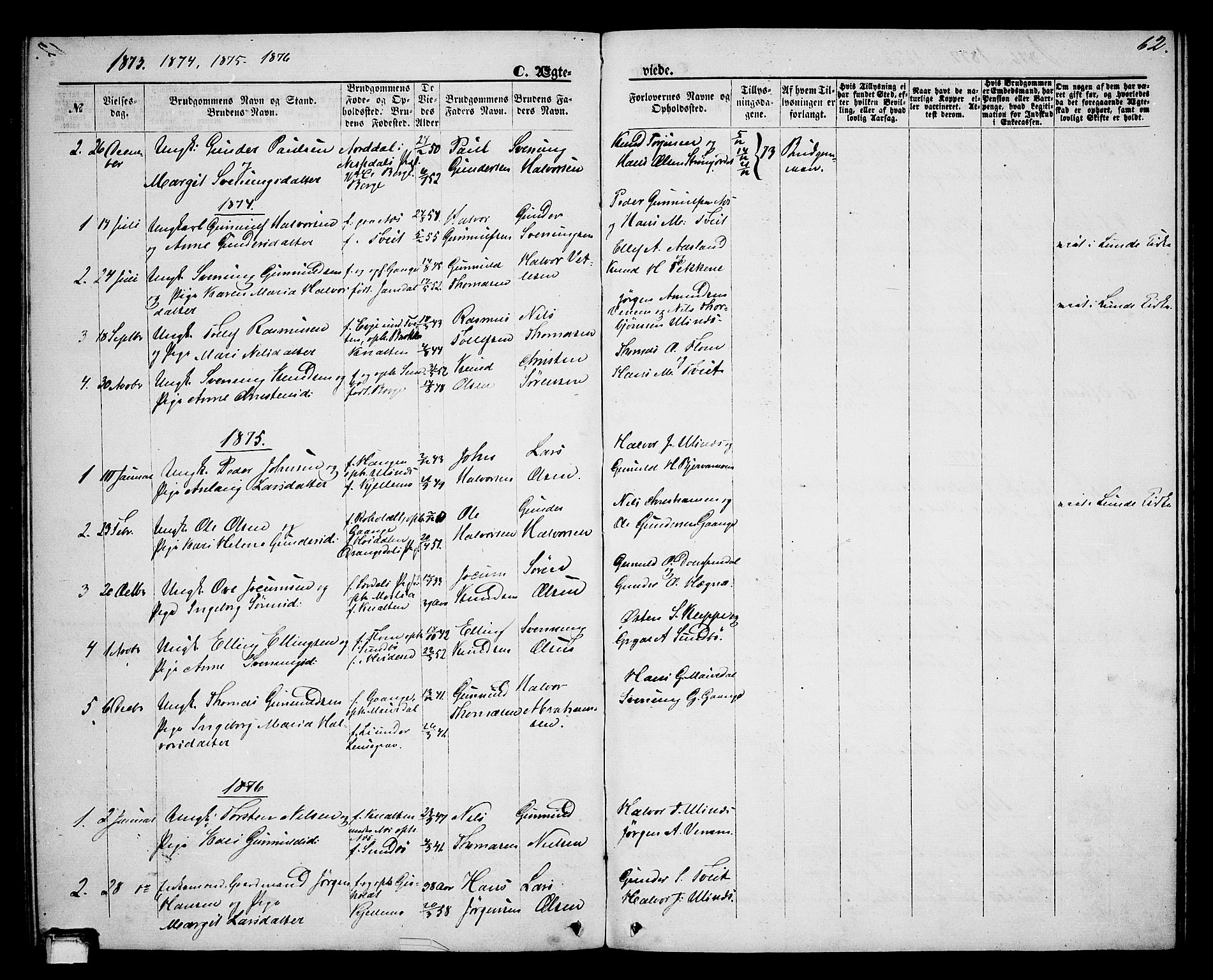 Lunde kirkebøker, AV/SAKO-A-282/G/Gb/L0001: Parish register (copy) no. II 1, 1866-1887, p. 62