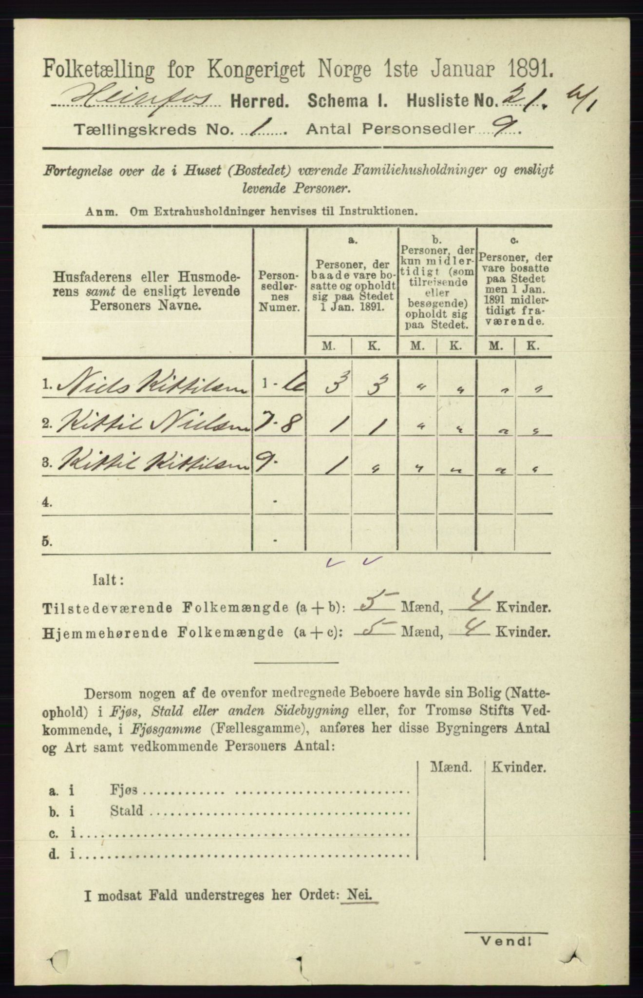 RA, 1891 census for 0933 Herefoss, 1891, p. 33