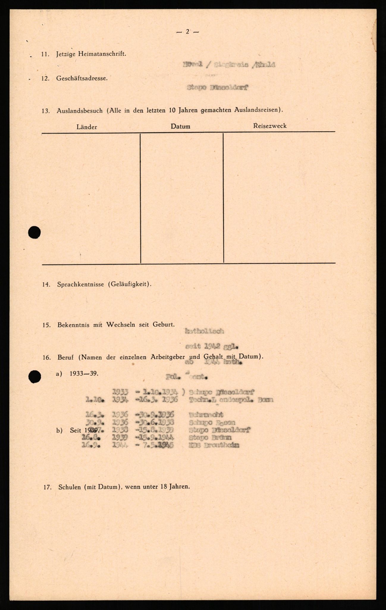 Forsvaret, Forsvarets overkommando II, RA/RAFA-3915/D/Db/L0033: CI Questionaires. Tyske okkupasjonsstyrker i Norge. Tyskere., 1945-1946, p. 415