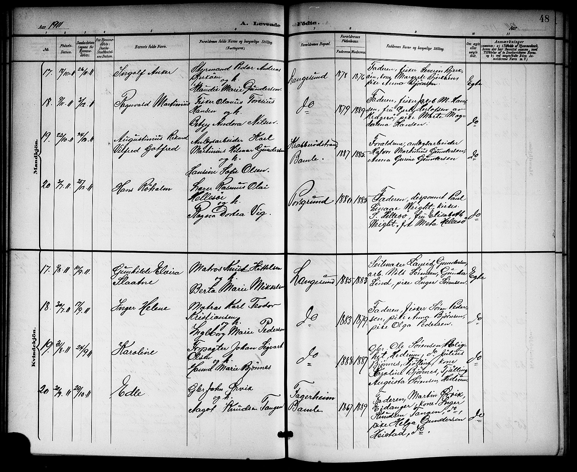 Langesund kirkebøker, SAKO/A-280/G/Ga/L0006: Parish register (copy) no. 6, 1899-1918, p. 48