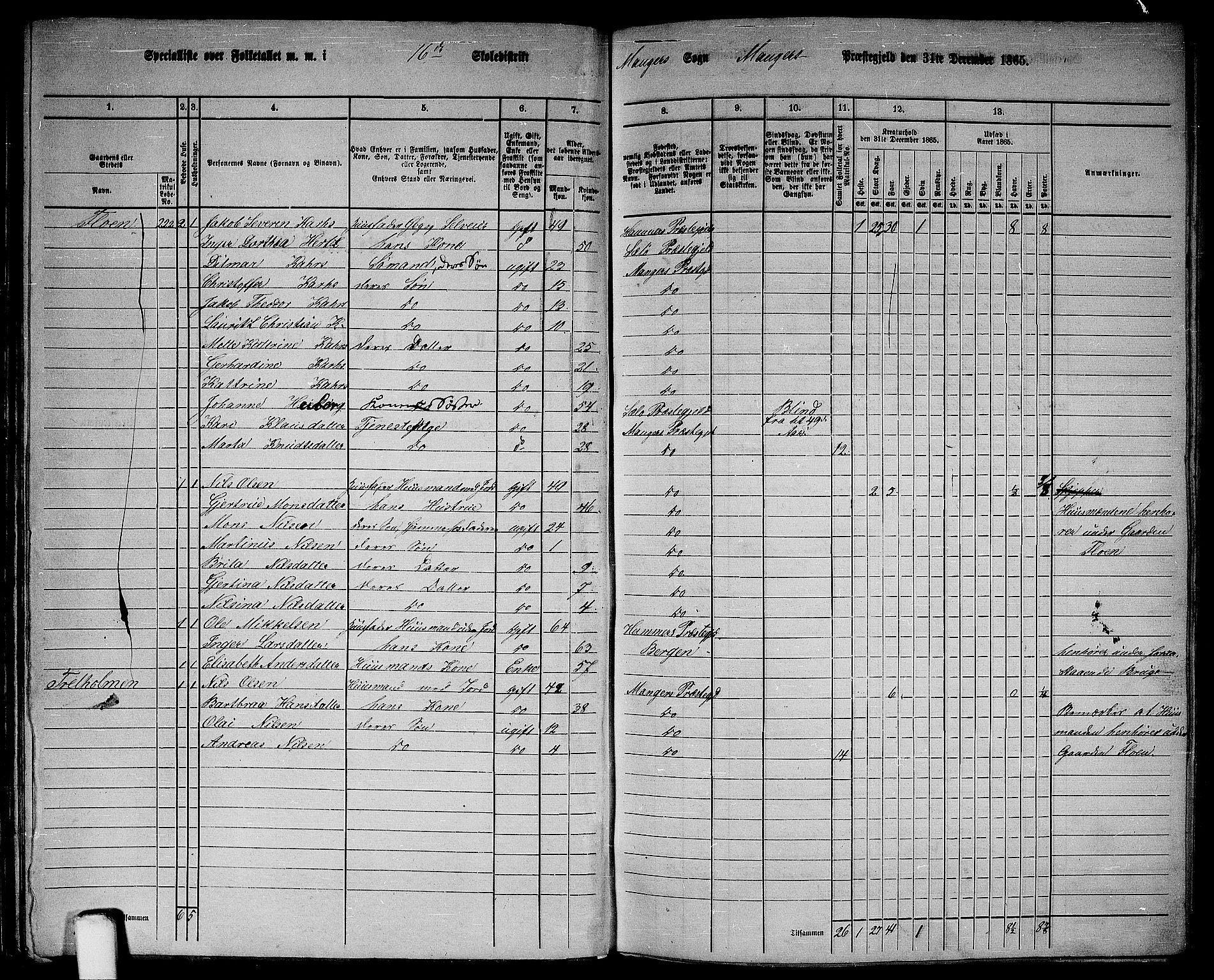 RA, 1865 census for Manger, 1865, p. 37