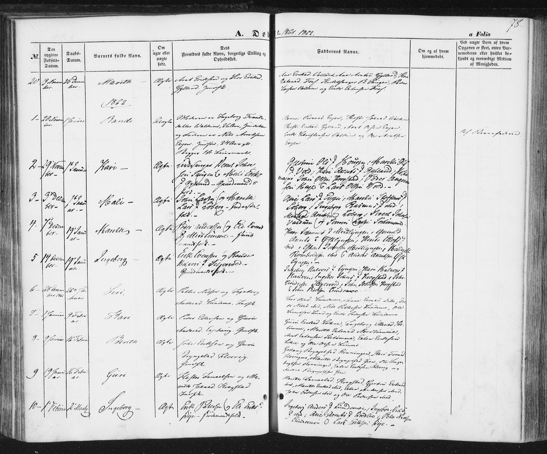 Ministerialprotokoller, klokkerbøker og fødselsregistre - Sør-Trøndelag, SAT/A-1456/692/L1103: Parish register (official) no. 692A03, 1849-1870, p. 78