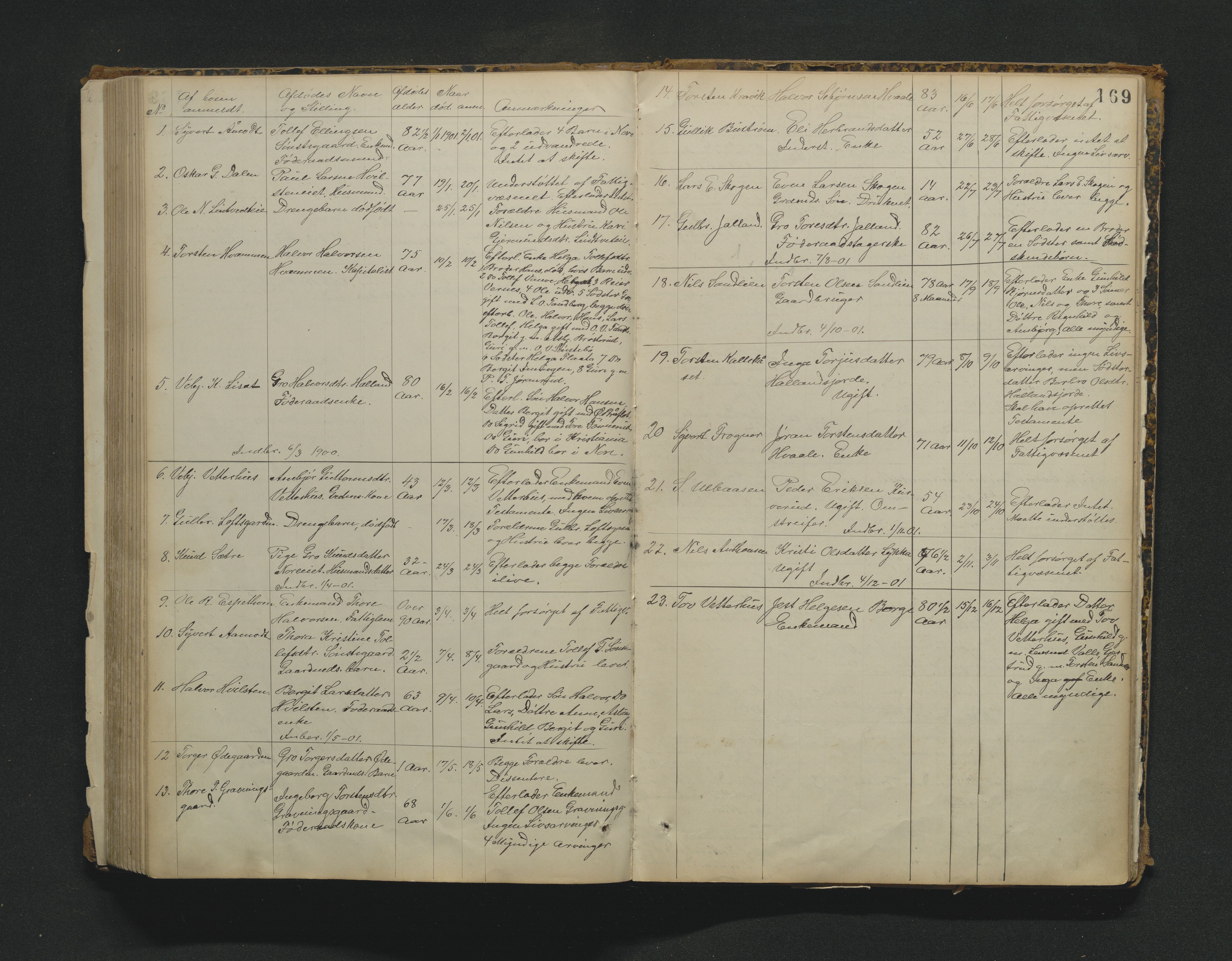 Nore lensmannskontor, SAKO/A-520/H/Ha/L0001a: Registrerings- og dødsanmeldelsesprotokoll, 1882-1913, p. 169