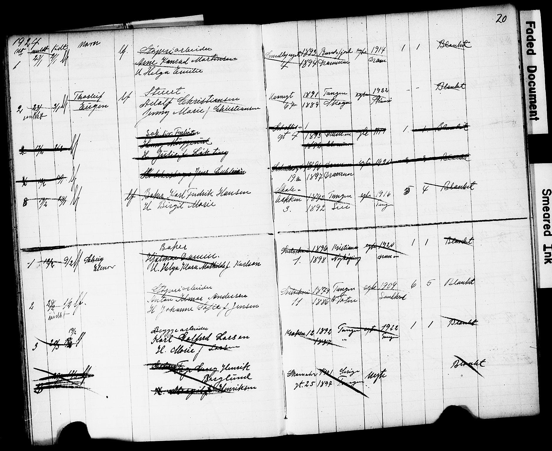 Strømsø kirkebøker, AV/SAKO-A-246/Y/Yb/L0003: Parish register draft no. II 3, 1921-1925, p. 20