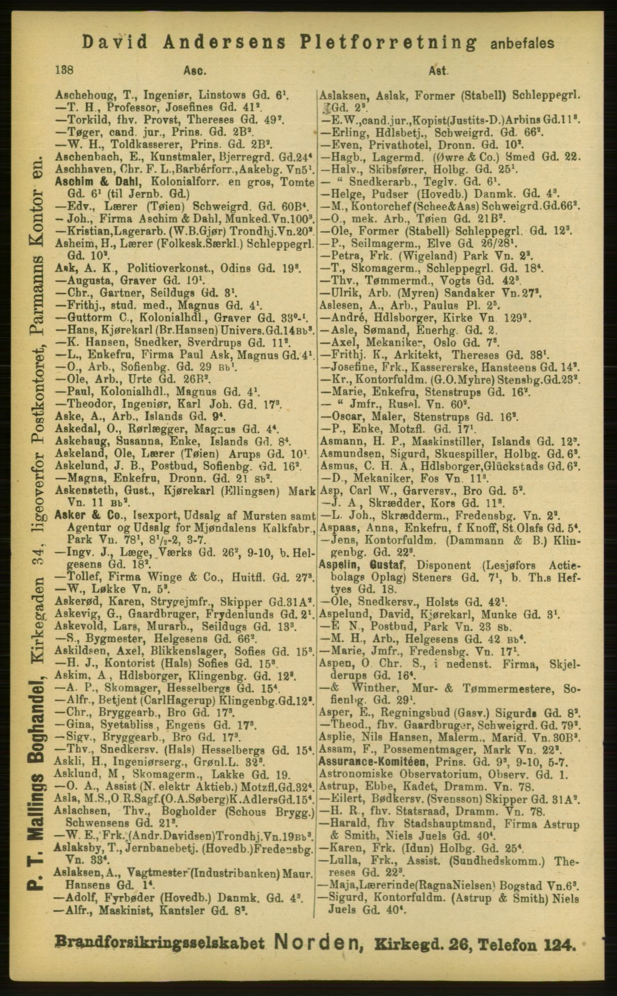 Kristiania/Oslo adressebok, PUBL/-, 1898, p. 138