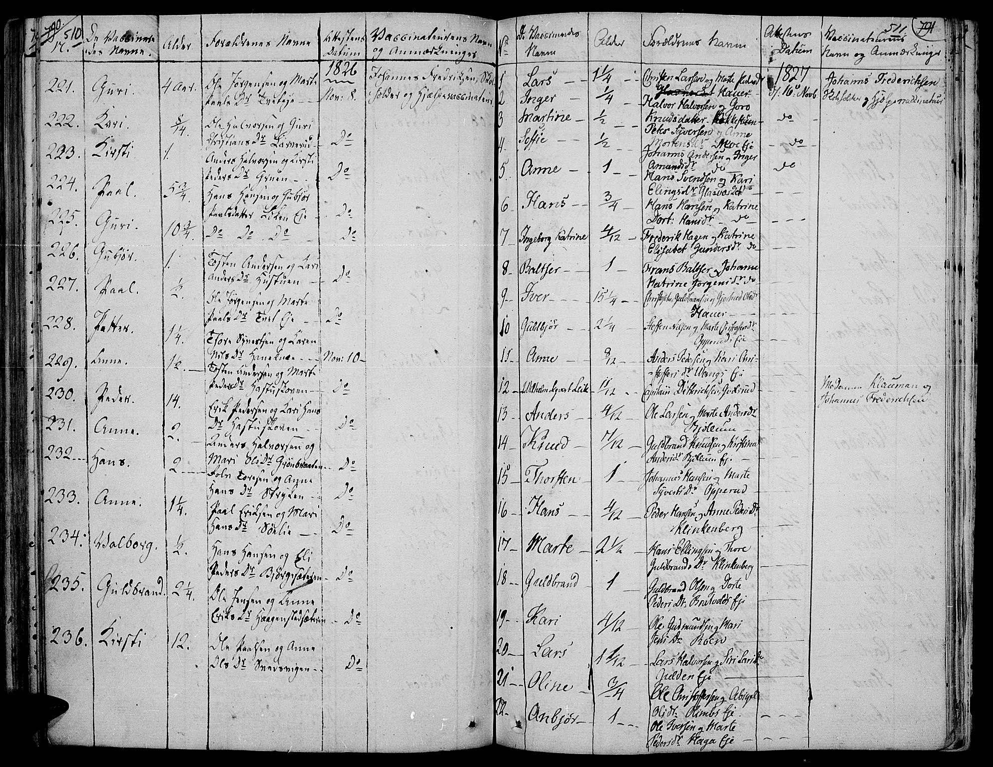 Jevnaker prestekontor, SAH/PREST-116/H/Ha/Haa/L0004: Parish register (official) no. 4, 1800-1861, p. 510-511