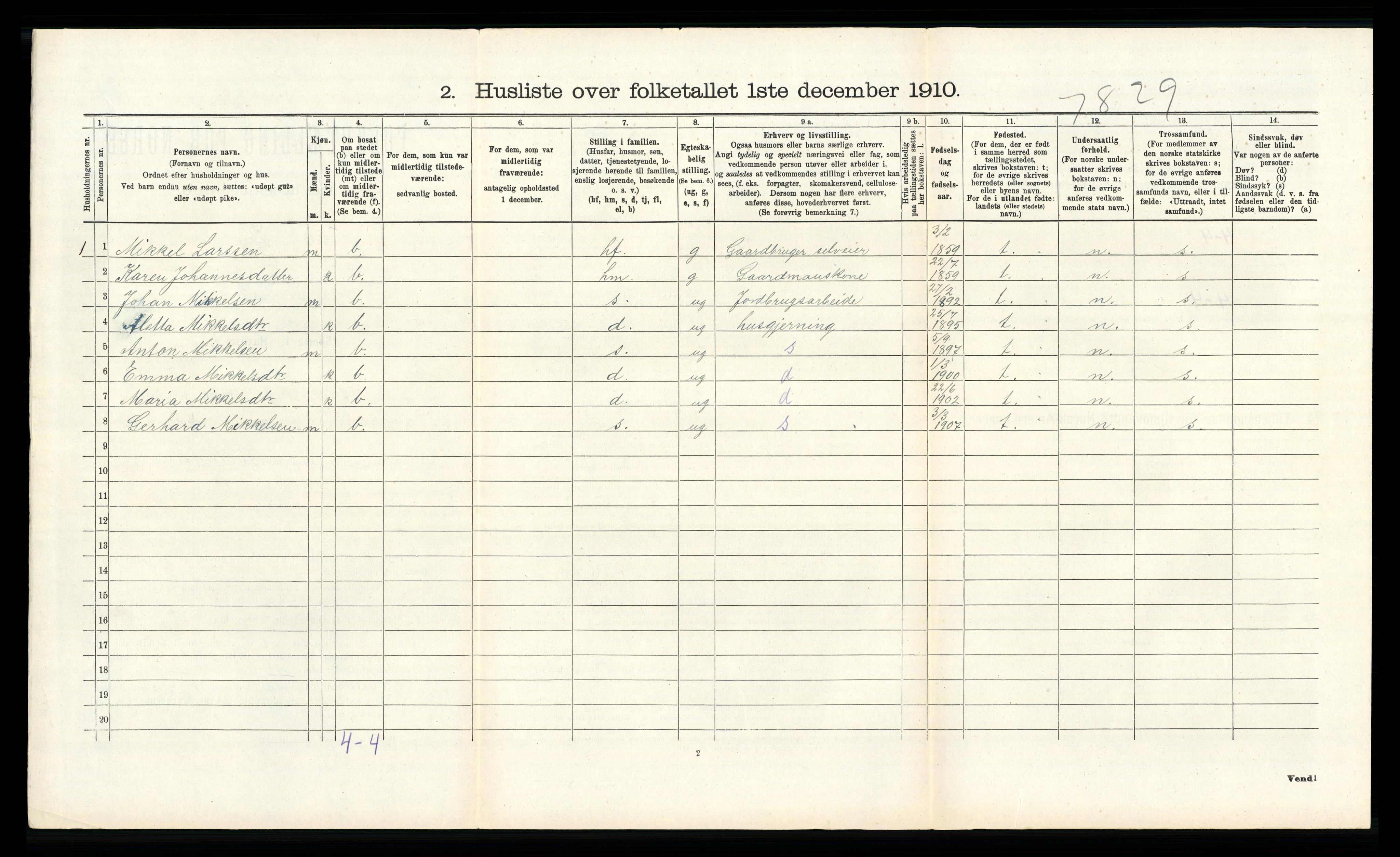 RA, 1910 census for Austrheim, 1910, p. 425