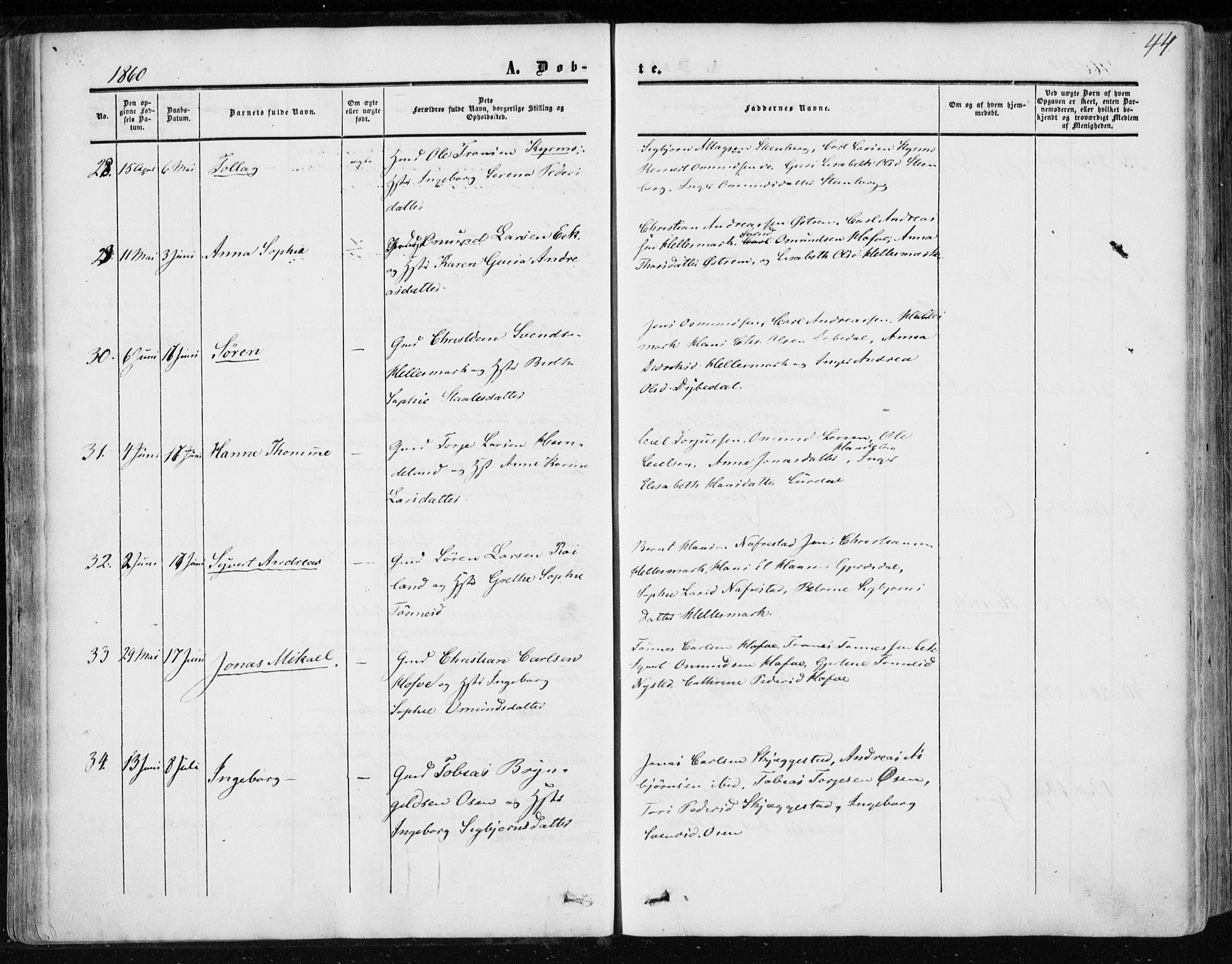 Lund sokneprestkontor, AV/SAST-A-101809/S06/L0009: Parish register (official) no. A 8, 1853-1877, p. 44