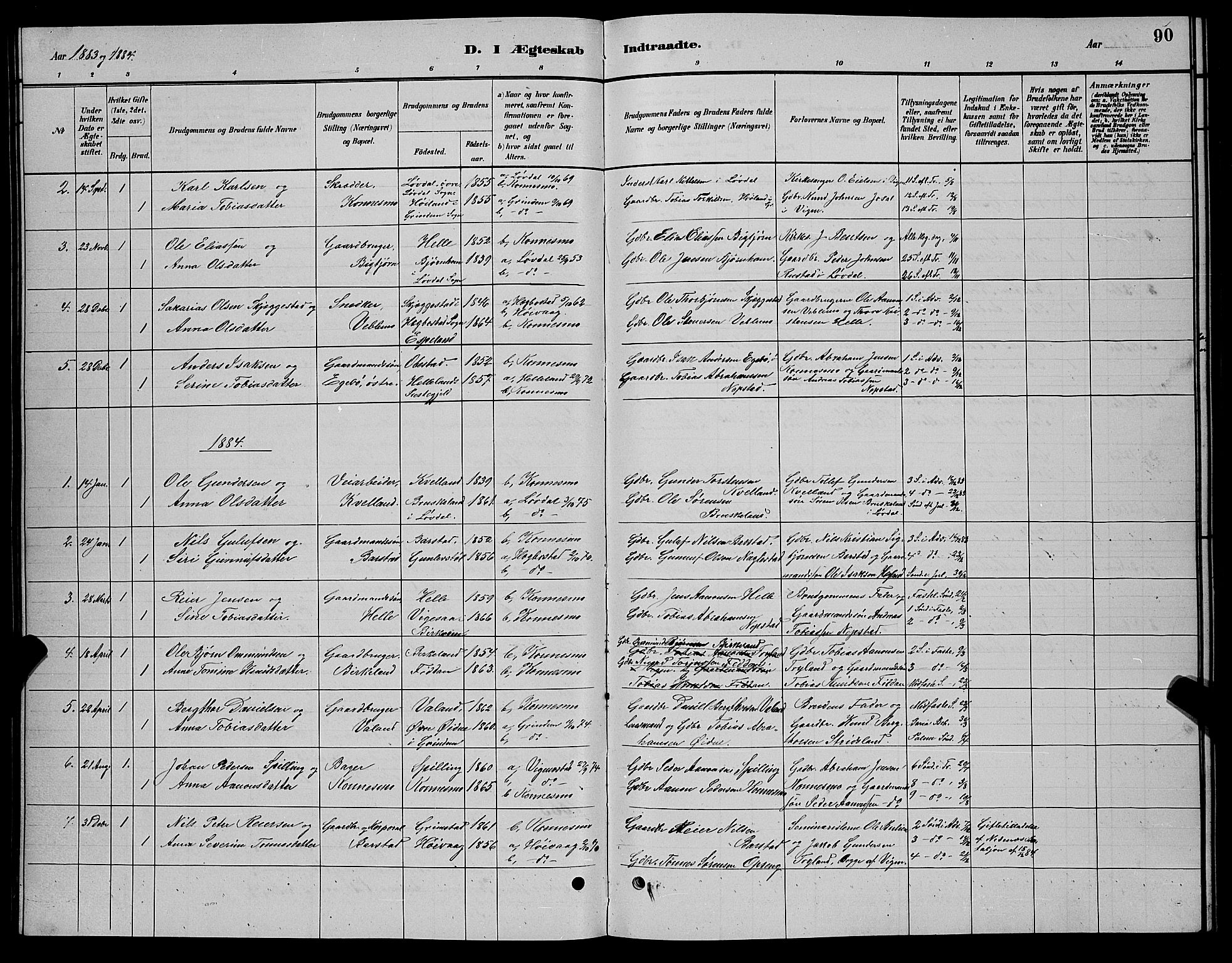 Nord-Audnedal sokneprestkontor, SAK/1111-0032/F/Fb/Fba/L0003: Parish register (copy) no. B 3, 1881-1900, p. 90
