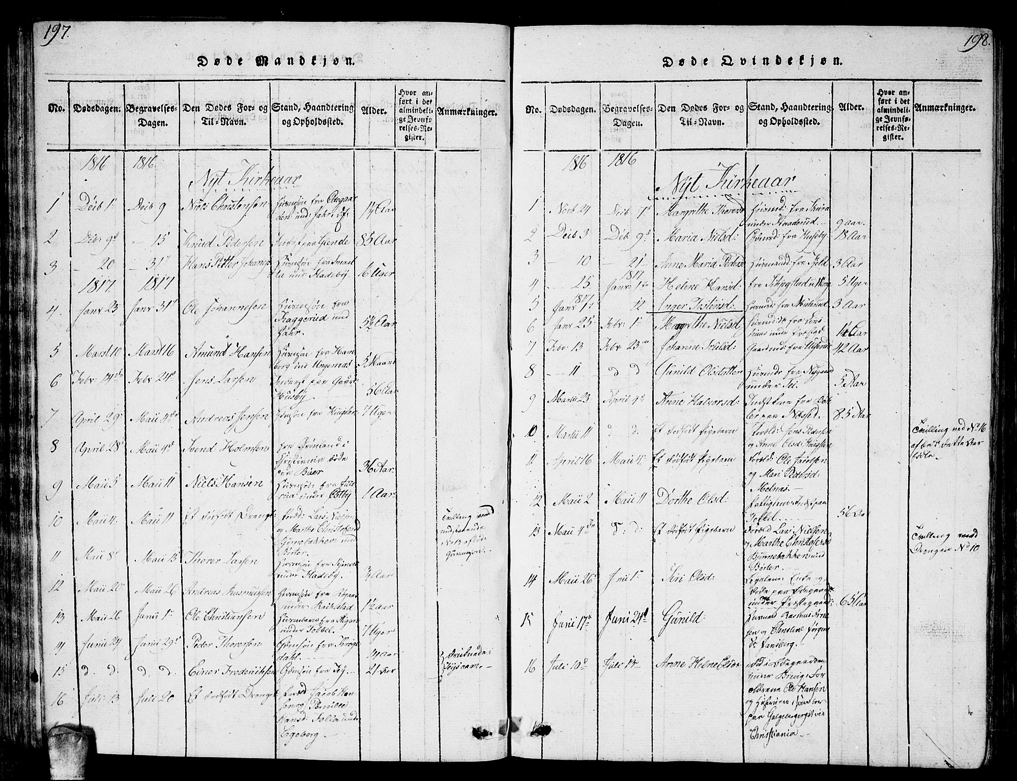 Enebakk prestekontor Kirkebøker, AV/SAO-A-10171c/G/Ga/L0001: Parish register (copy) no. I 1, 1815-1833, p. 197-198