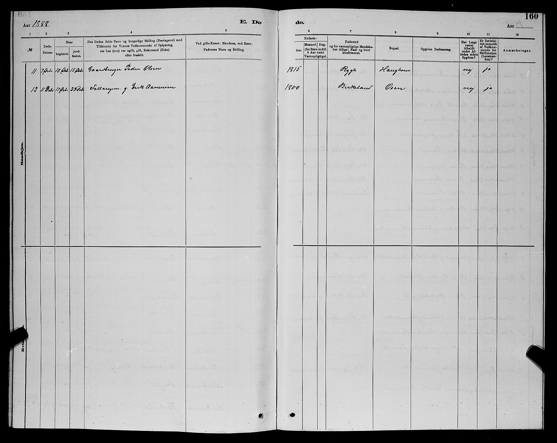 Bakke sokneprestkontor, AV/SAK-1111-0002/F/Fb/Fba/L0002: Parish register (copy) no. B 2, 1879-1893, p. 160