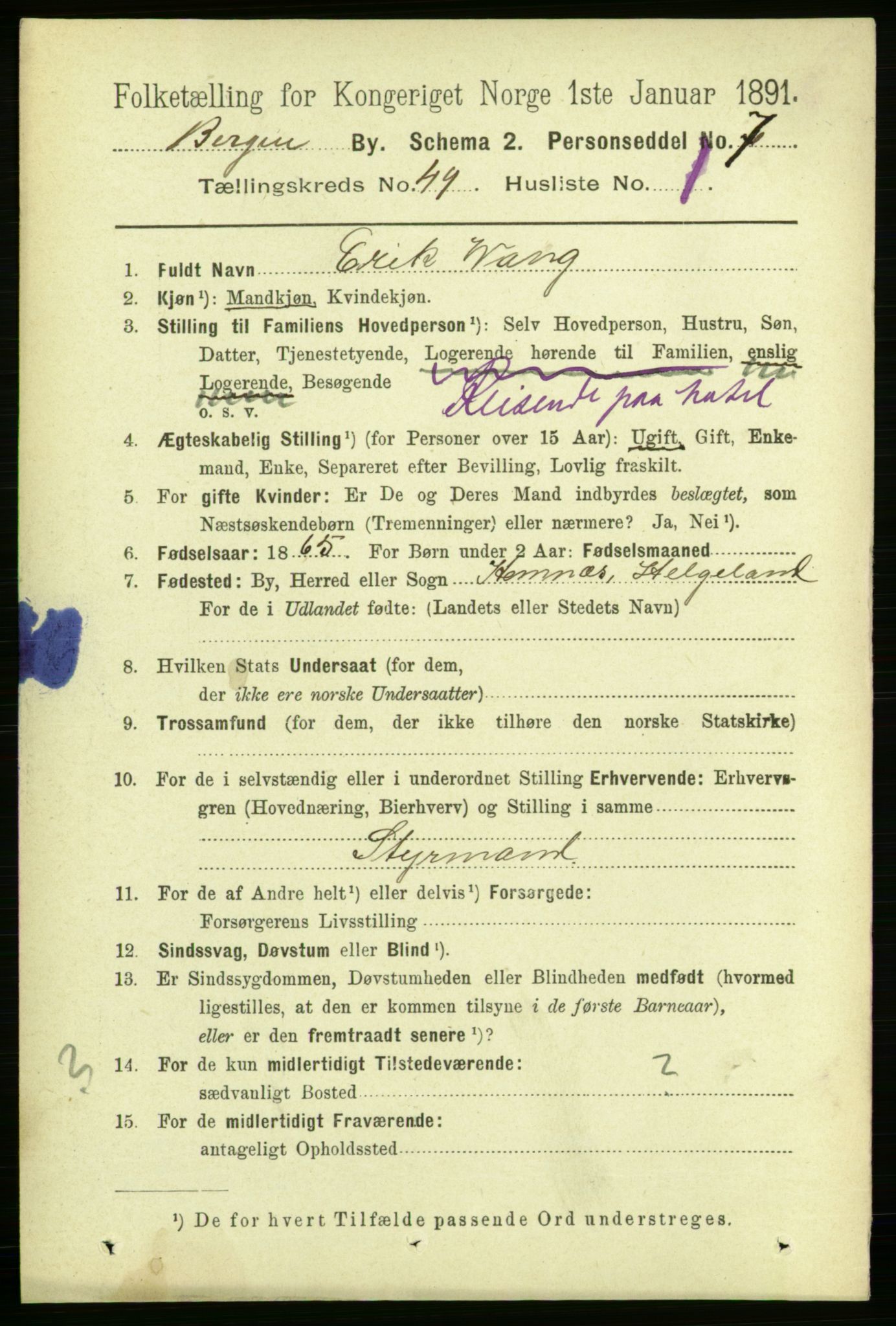 RA, 1891 Census for 1301 Bergen, 1891, p. 58436