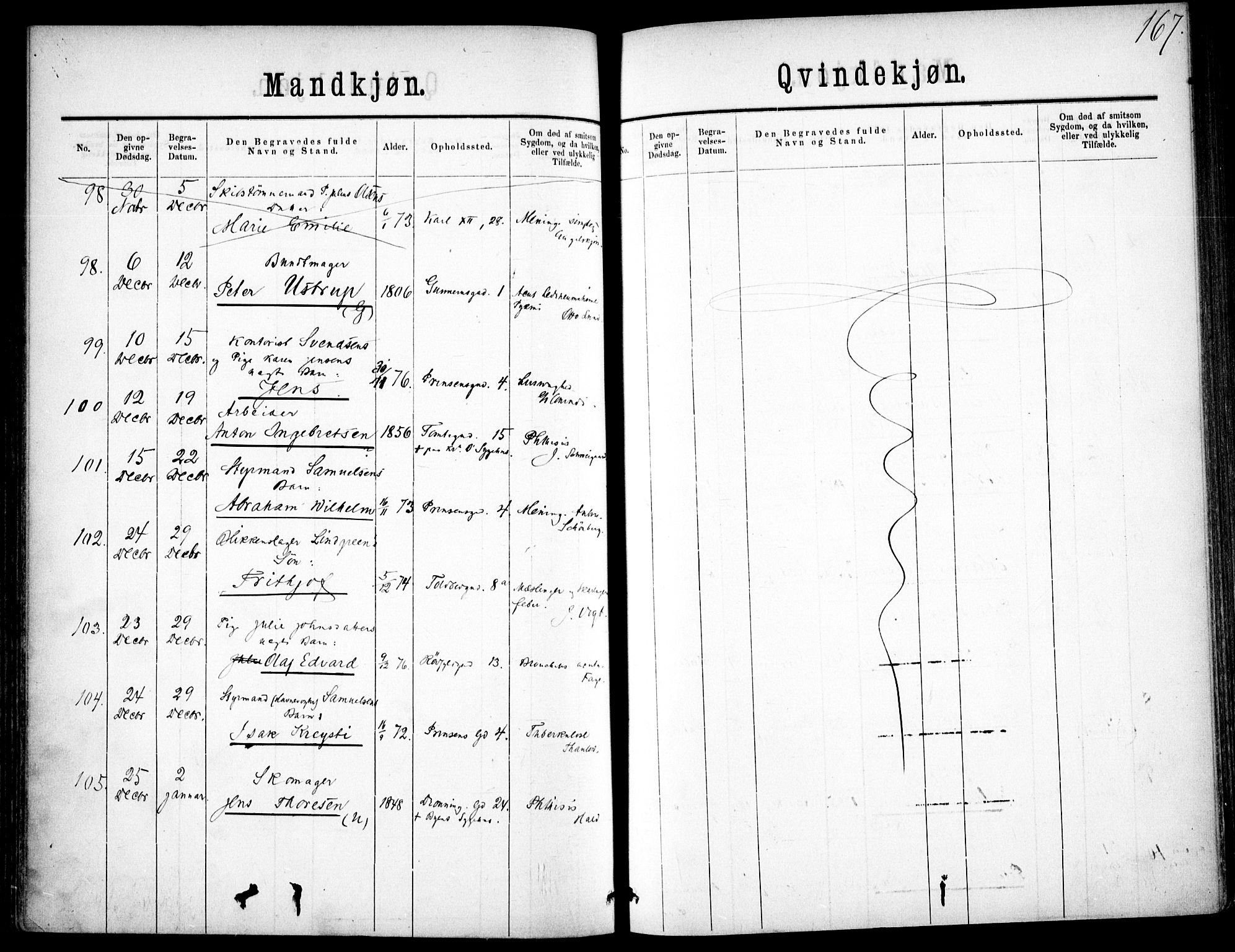 Oslo domkirke Kirkebøker, SAO/A-10752/F/Fa/L0026: Parish register (official) no. 26, 1867-1884, p. 167