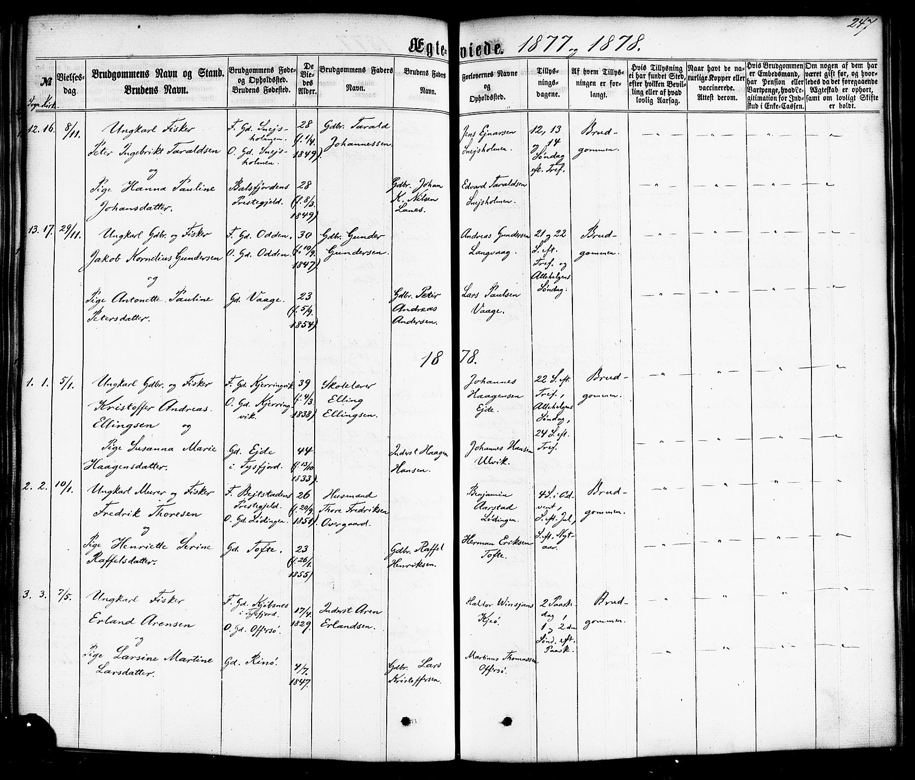 Ministerialprotokoller, klokkerbøker og fødselsregistre - Nordland, AV/SAT-A-1459/872/L1034: Parish register (official) no. 872A09, 1864-1884, p. 247