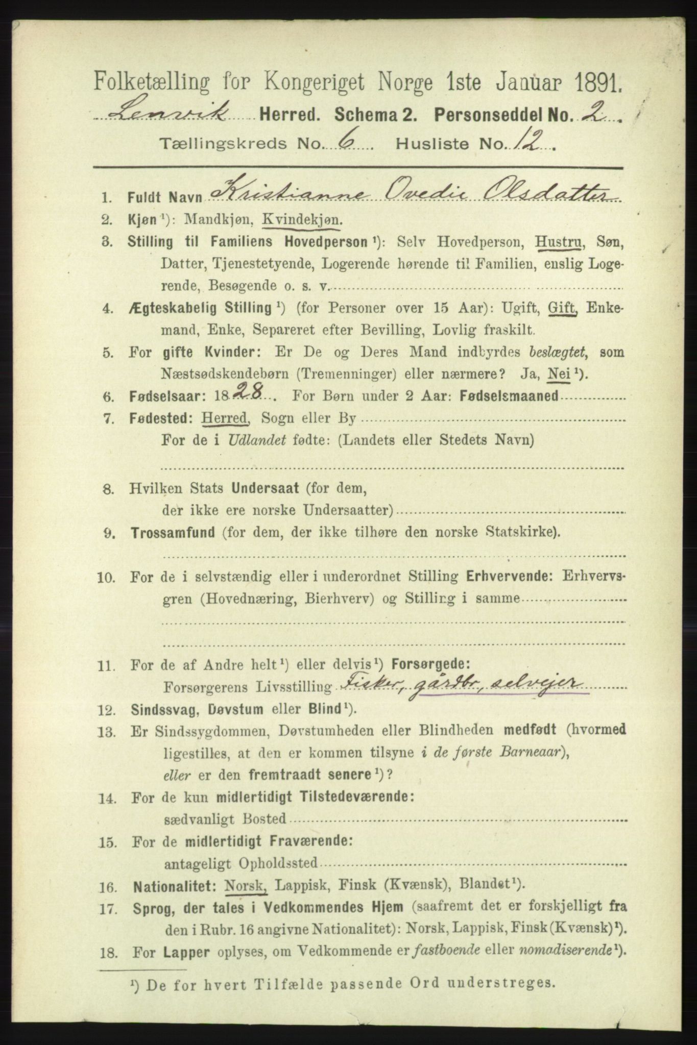 RA, 1891 census for 1931 Lenvik, 1891, p. 3300